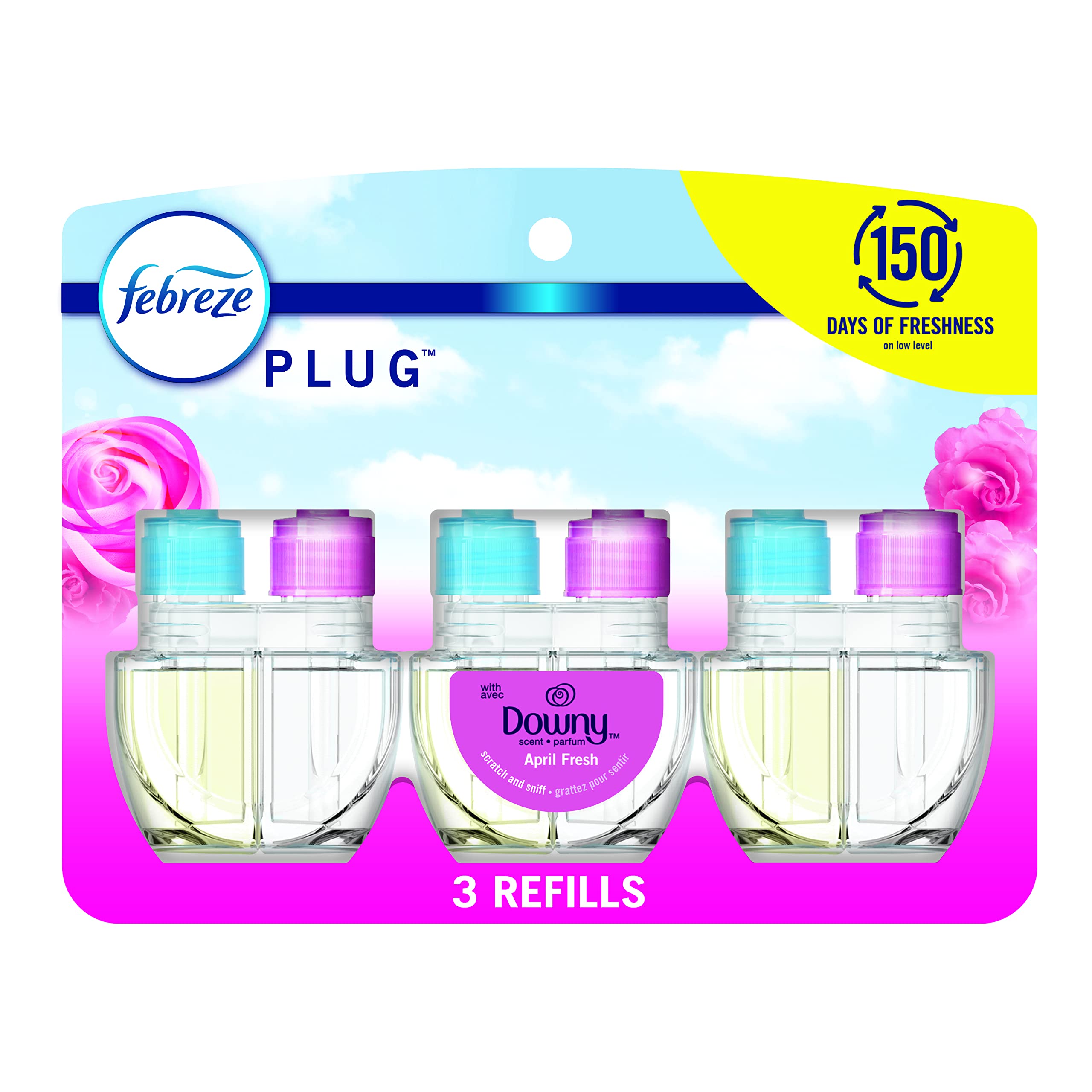 Febreze Plug In Air Fresheners, Downy April Fresh, Odor Eliminator For Strong Odors, Scented Oil Refill (3 Count)