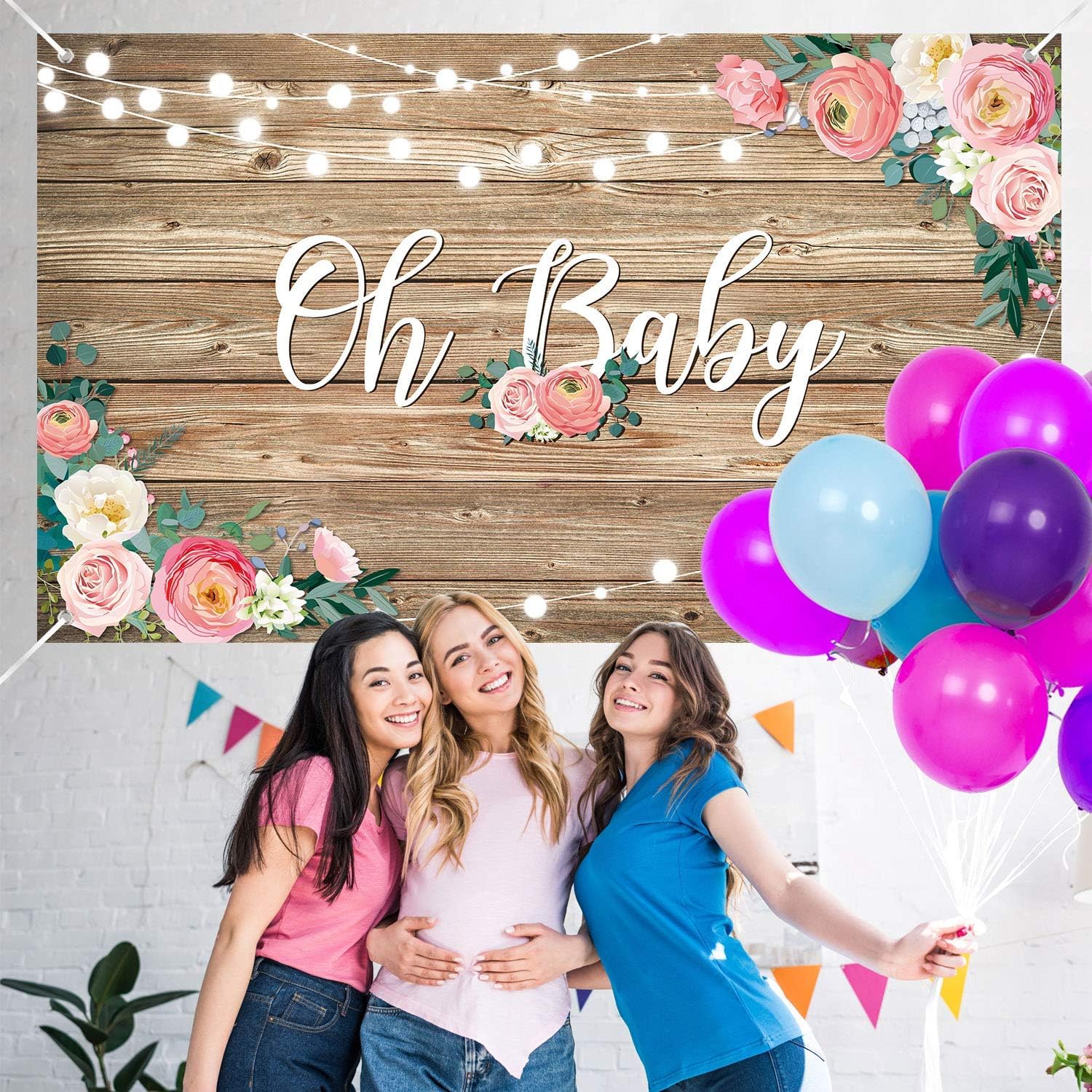 Rustic Wood Baby Shower Backdrop Banner Oh Baby Floral Baby Shower Decorations Background For Girls And Boys Wood Floor Flower W