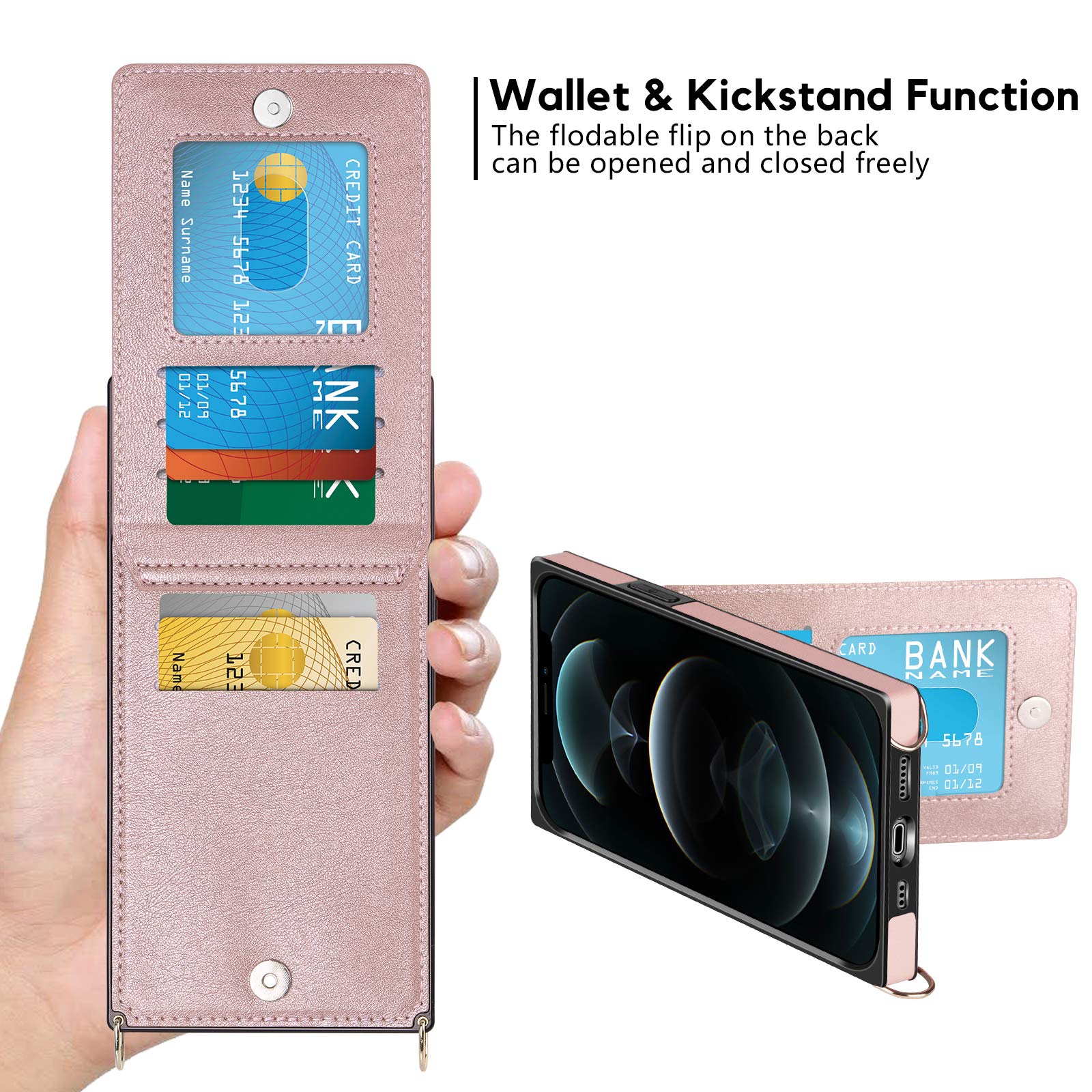 Vofolen For Iphone 12 Pro Max Case Wallet With Card Holder Crossbody Lanyard Strap Magnetic Clasp Heavy Duty Protective Leather