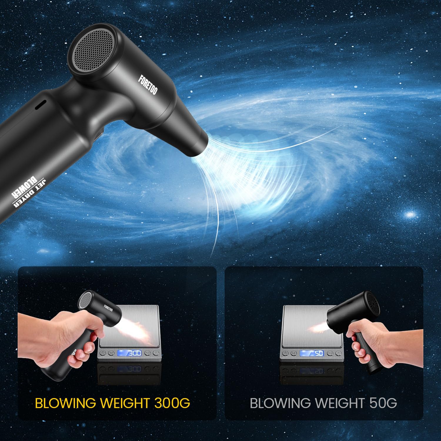 Foretoo Compressed Air Duster- Mini Blower-Turbo Fan-Rechargeable Cordless Air Blower 300000Rpm-Car Dryer Air Blower -3 Gear Spe