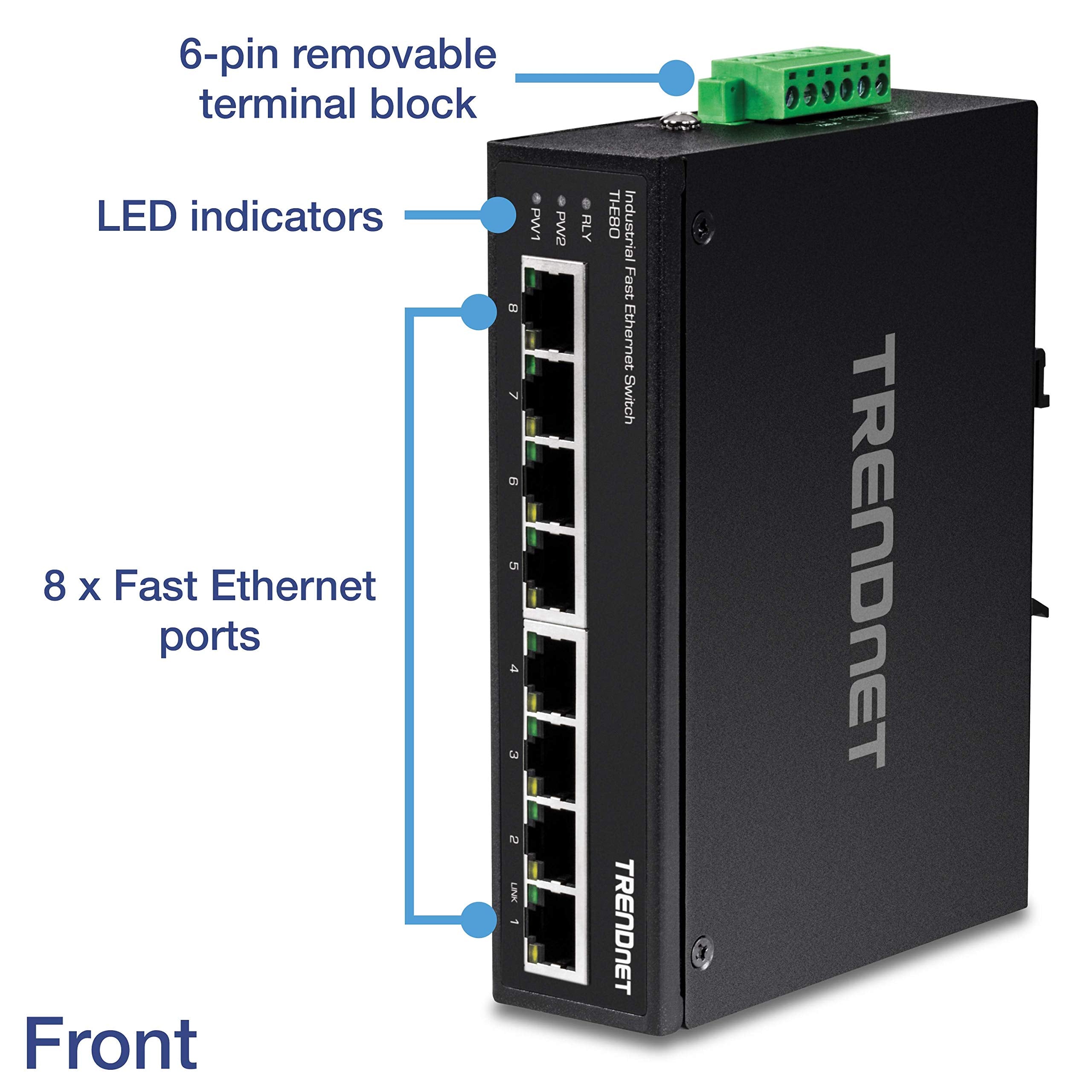 Trendnet 8-Port Industrial Fast Ethernet Din-Rail Switch, Ti-E80, 8 X Fast Ethernet Ports, Ip50 Rated, Extreme Temperature Opera