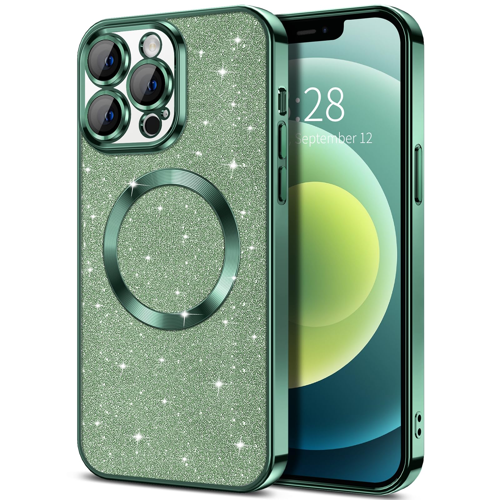 Hython For Iphone 12 Pro Case Glitter, Clear Magnetic Phone Cases With Camera Lens Protector [Compatible With Magsafe] Bling Spa