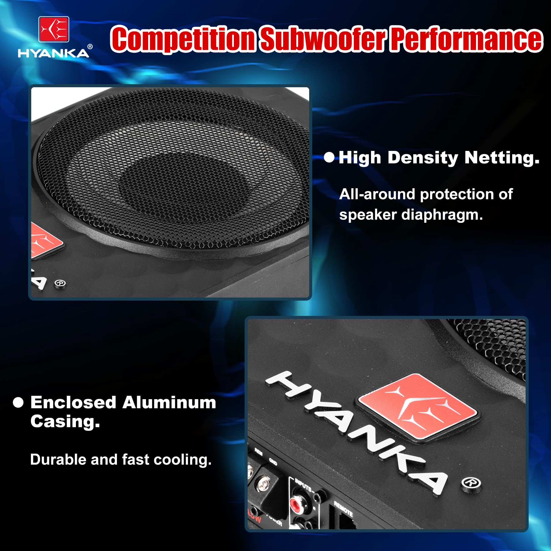 H Yanka Soda 10Asw 480W 10 Inch Compact Underseat Car Subwoofer With Built In Amp, Slim Powered Subwoofer For Car/Truck/Jeep Aud