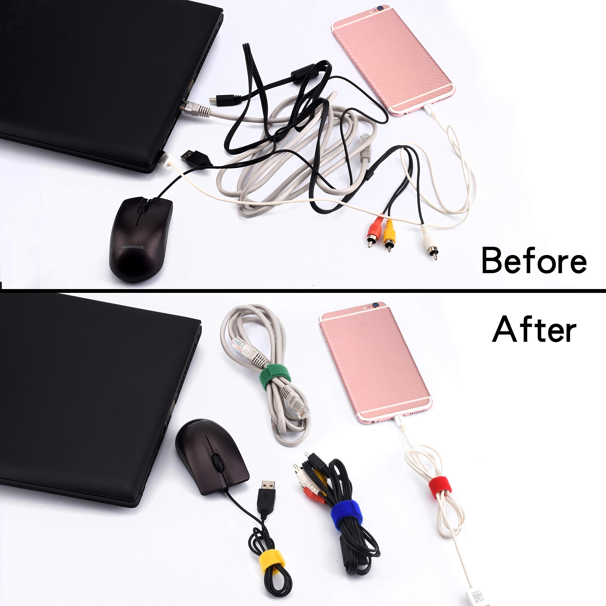 4 Roll Hook And Loop Reusable Fastening Nylon Cable Tie Wire Cord Straps Organizer By Wisdompro   Each 0.6 Inches Width, 6.6 Ft