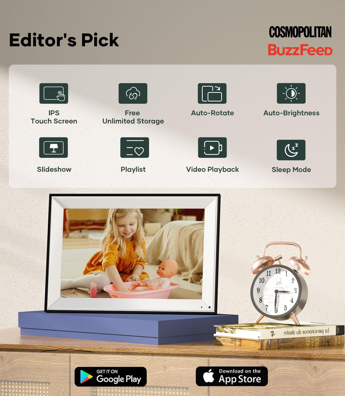 Cozyla Digital Picture Frame Wifi Free Unlimited Storage Ai Powered Send Pictures & Videos Via Google Photos Email Web Browser A