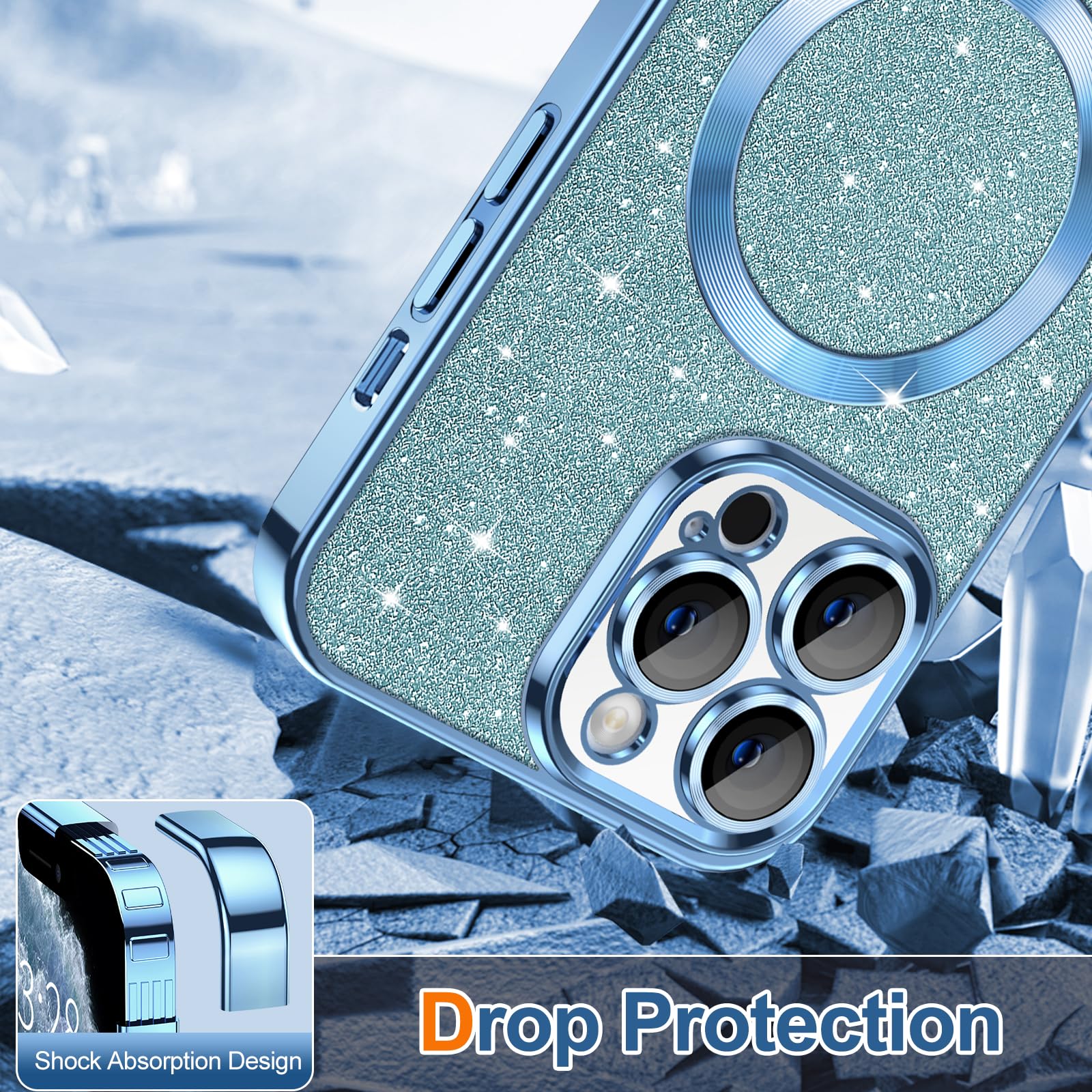 Hython For Iphone 11 Pro Case Glitter, Clear Magnetic Phone Case With Camera Lens Protector [Compatible With Magsafe] Bling Spar