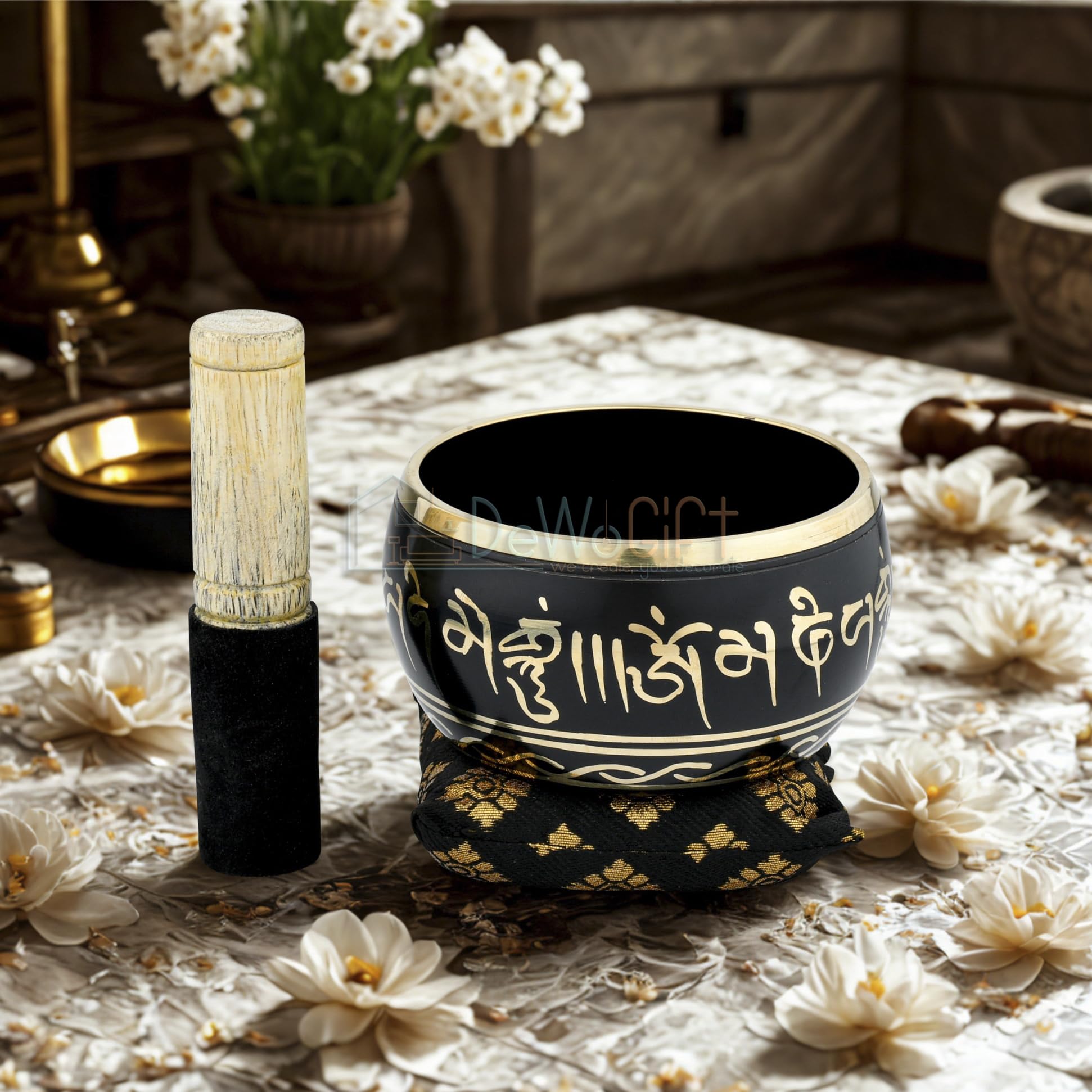 Dewogift Tibetan Singing Bowl Set Meditation Sound Bowl Handcrafted For Yoga, Chakra Healing, Mindfulness, And Stress Relief Uni