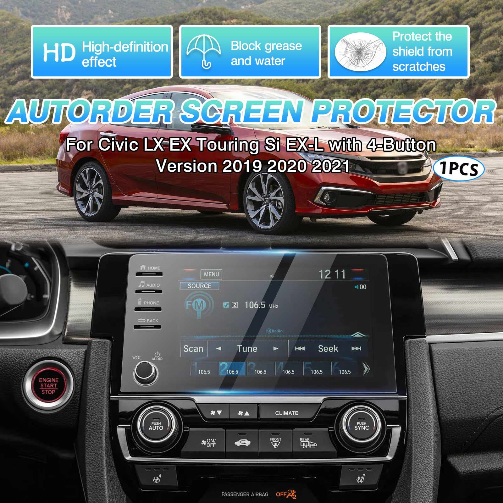 Autorder Custom Fit For Screen Protector 2019 2021 Honda Civic Lx Ex Touring Si Ex L 4 Buttons Tempered Glass 9H Navigation Touc