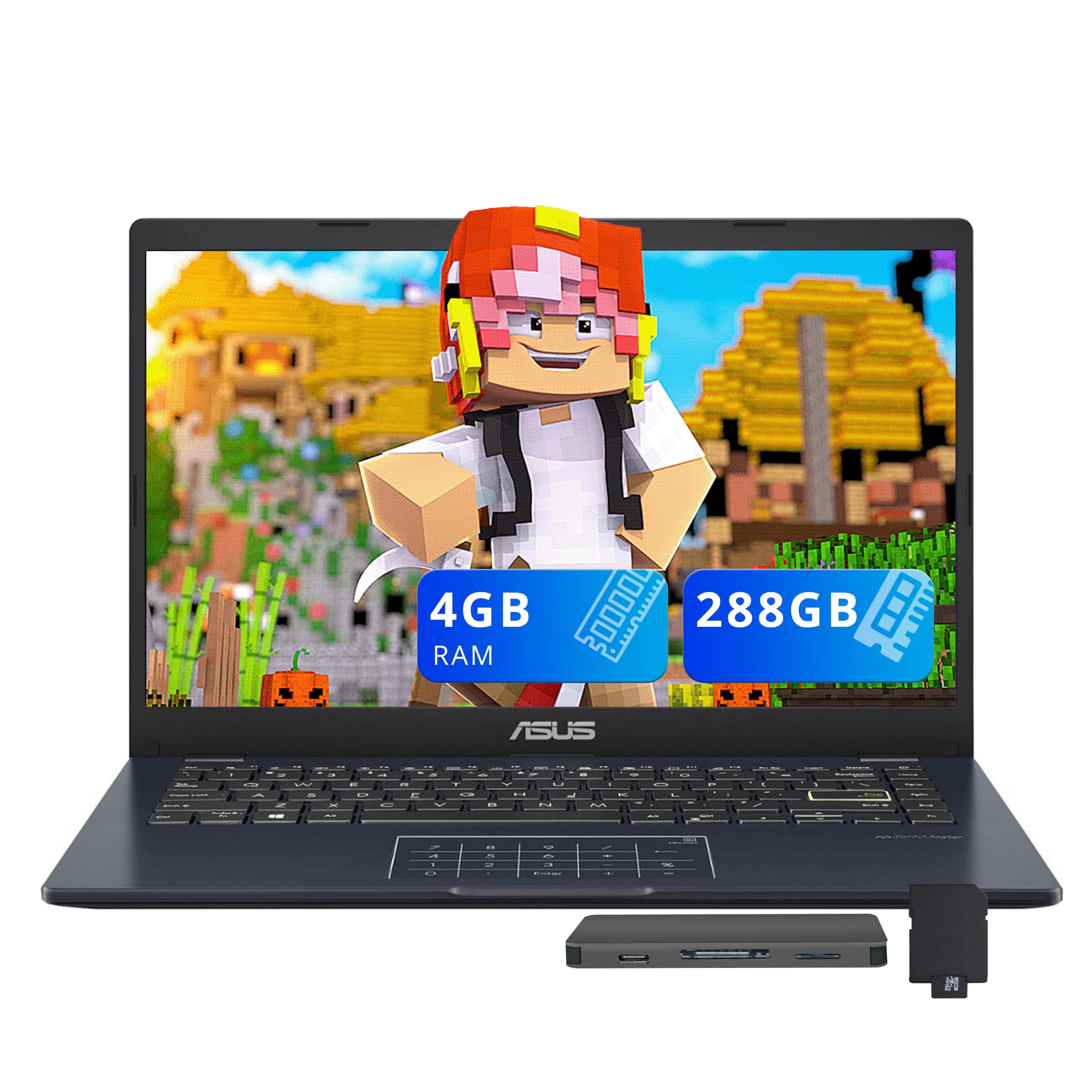 ASUS Vivobook Go 14 FHD Laptop, Intel Celeron N4500, 4GB DDR4 RAM, 288GB Storage(128GB eMMC + 160GB Docking Station Set), Intel 