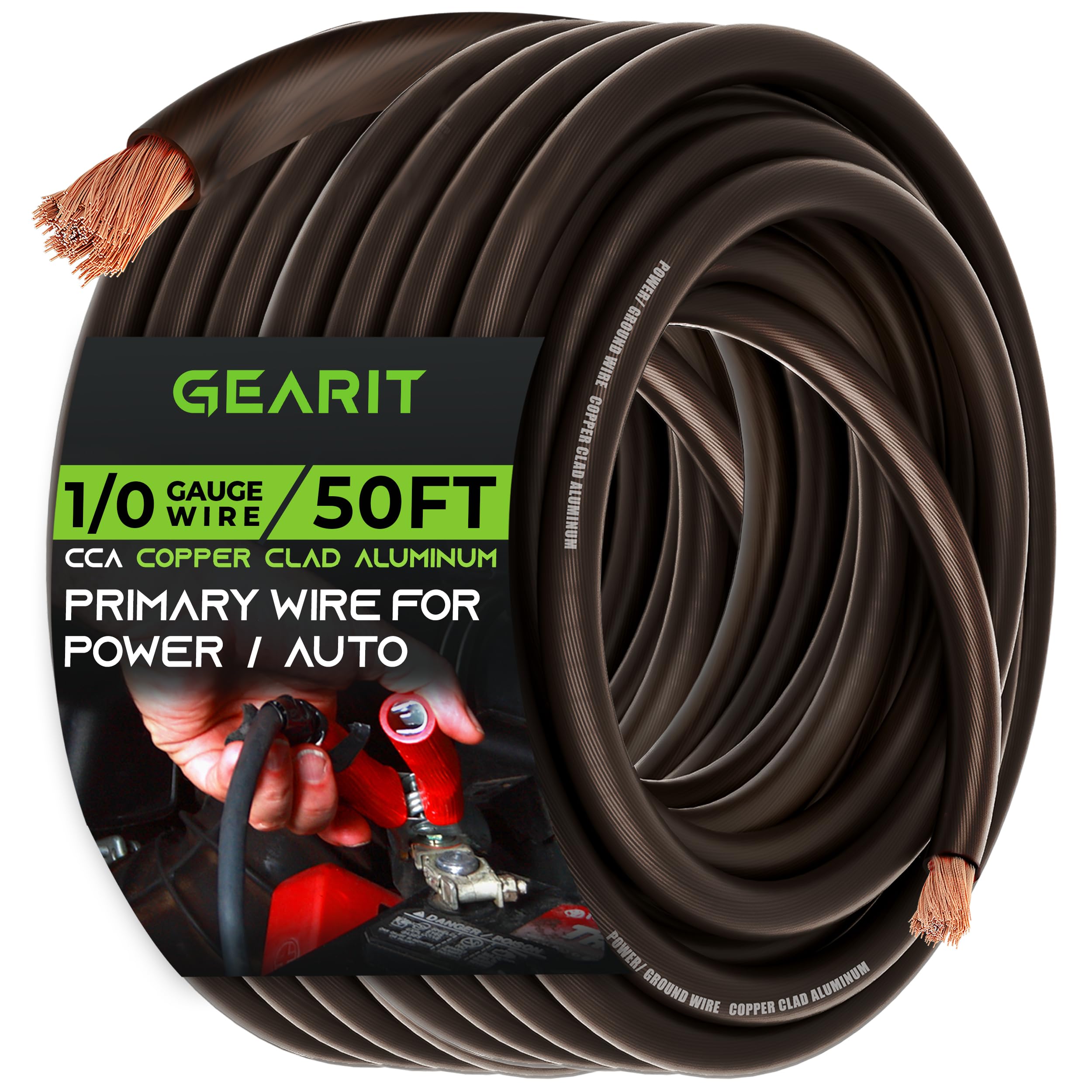 Gearit 1/0 Gauge Wire (50Ft   Black Translucent) Copper Clad Aluminum Cca   Primary Automotive Wire Power/Ground, Battery Cable,