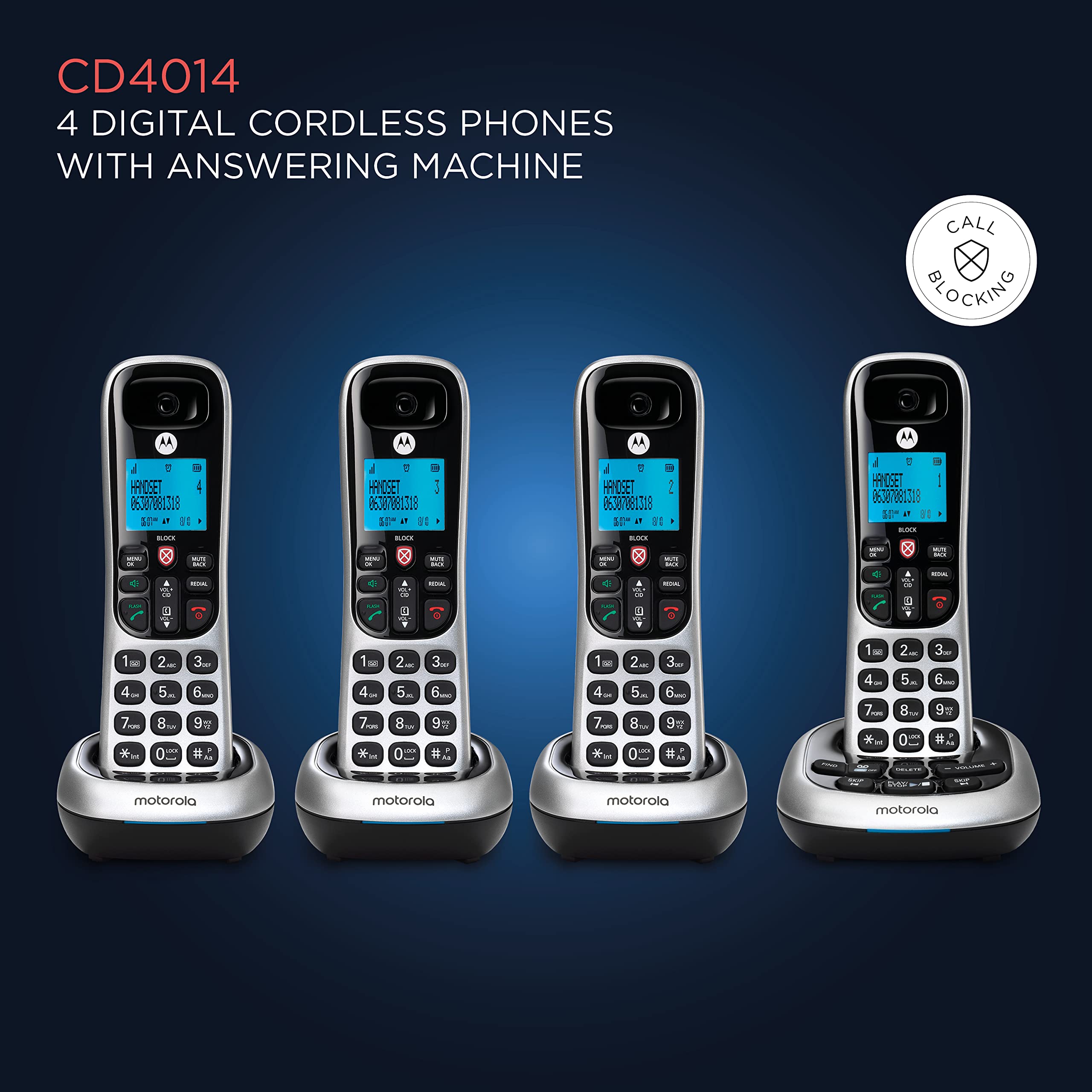 Motorola Cd4014 Cd4 Series Digital Cordless Telephone With Answering Machine (4 Handsets)