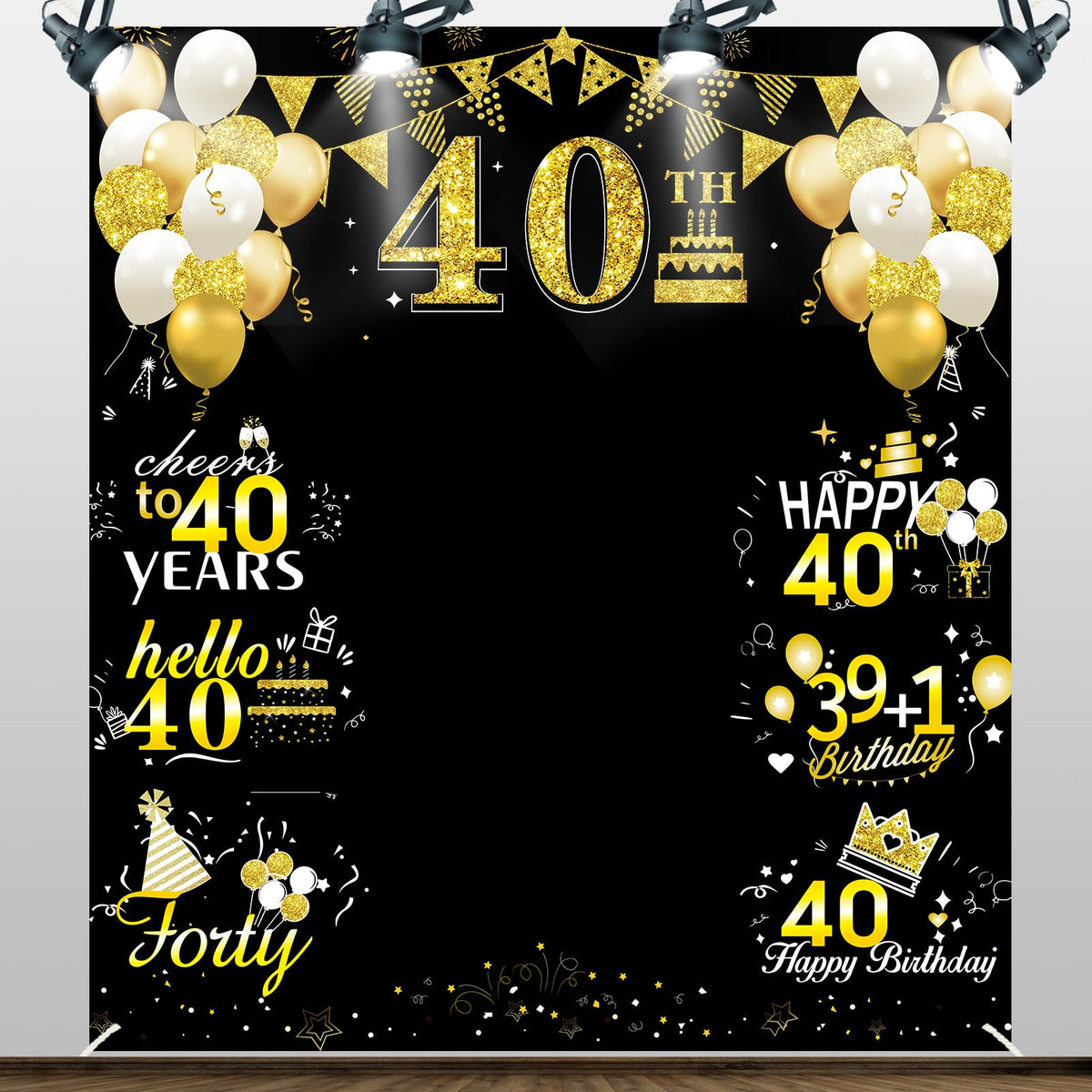 Large 40Th Birthday Decorations 40Th Birthday Photo Banner For Men Women, Black Gold Funny Cheers To 40 Years Birthday Party Sup
