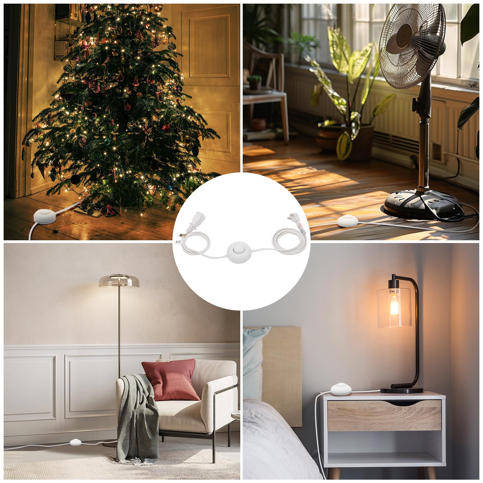 Firmerst Foot Switch Extension Cord 6 Feet For Floor Lamp, Holiday Lights, White, 2 Packs