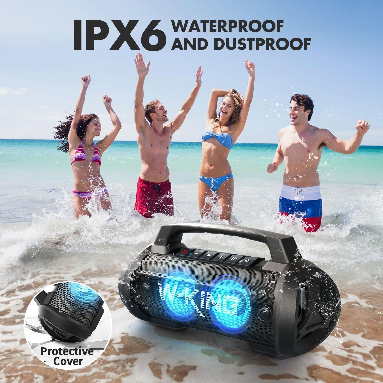 W King Portable Bluetooth Speaker With Wireless Microphone, 120W Peak 70W Rms Waterproof Bluetooth Speakers With Subwoofer Outdoor Speakers Bluetooth Boombox/42H/Bass Up/Dsp/Stereo Pairing/Power Bank
