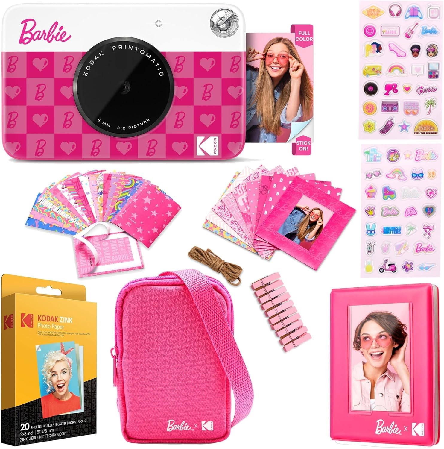 Kodak X Barbie Printomatic Full Color Instant Print Digital Camera Barbie Gift Bundle (Iconic Style)+ Barbie Camera Case, Photo