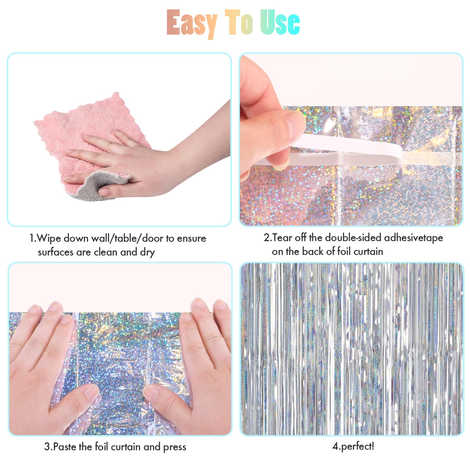 Canrevel 2 Pack 3.3X8.2 Feet Laser Silver Foil Fringe Backdrop Curtains, Tinsel Streamers Birthday Party Decorations, Fringe Bac