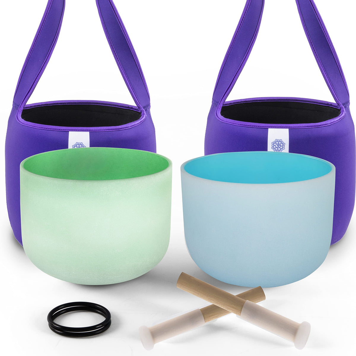 Fmty 10Inch Crystal Singing Bowls Set Prefect Pitch(A10Hz) Green(Heart) Blue(Throat) With Carrying Bag Sound Bowls Chakra Bowl