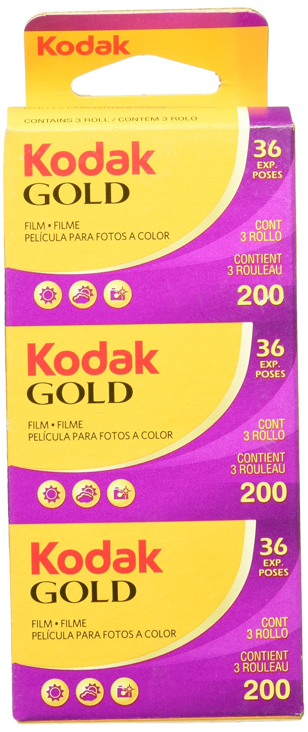 Kodak 1880806 Gold 200 Film, Gb13536 H   Pack Of 3 (Yellow/Purple)