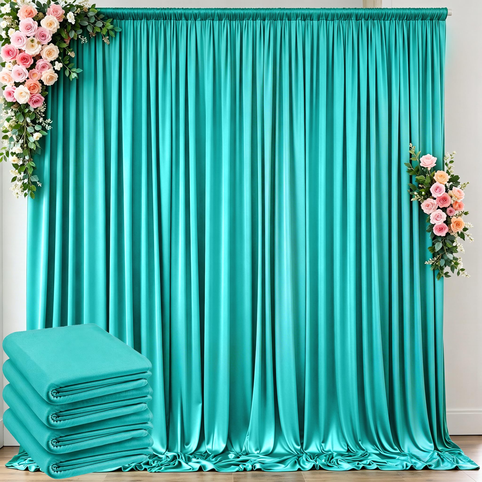 10 ft x 20 ft Wrinkle Free Turquoise Backdrop Curtain for Parties, Thick Polyester Teal Photo Backdrop Drapes,4 Panels 5ft x 10f
