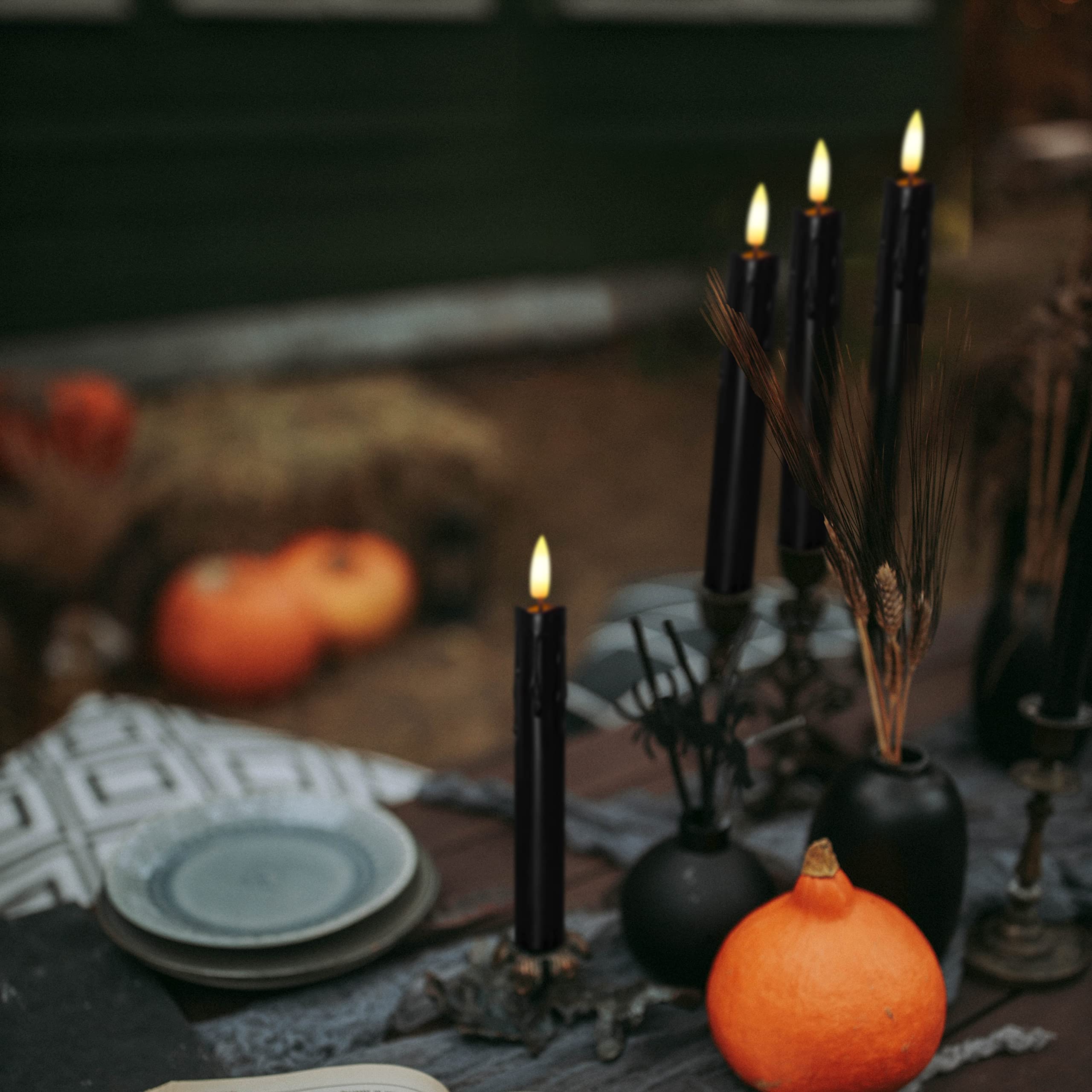 Mavandes Flameless Flickering Taper Candles Two Remote, 7.5 Inch Black Battery Operated Led Window Candles Timer,Set Of 8 Plasti