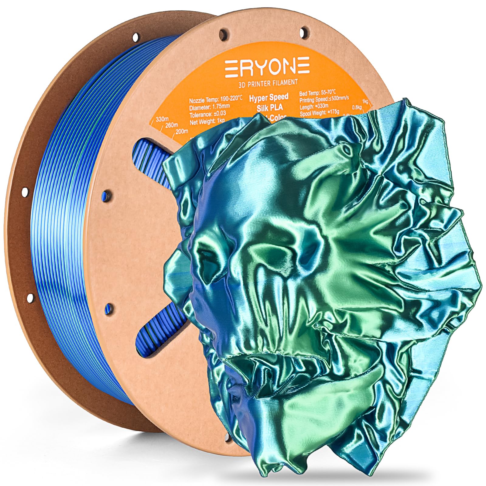 ERYONE Silk Filament PLA+ 1.75mm Shiny 3D Printer Filament, Multicolor PLA 2 in 1, 1kg (2.2LBS)/Spool, HS Silk Dual Color Blue &