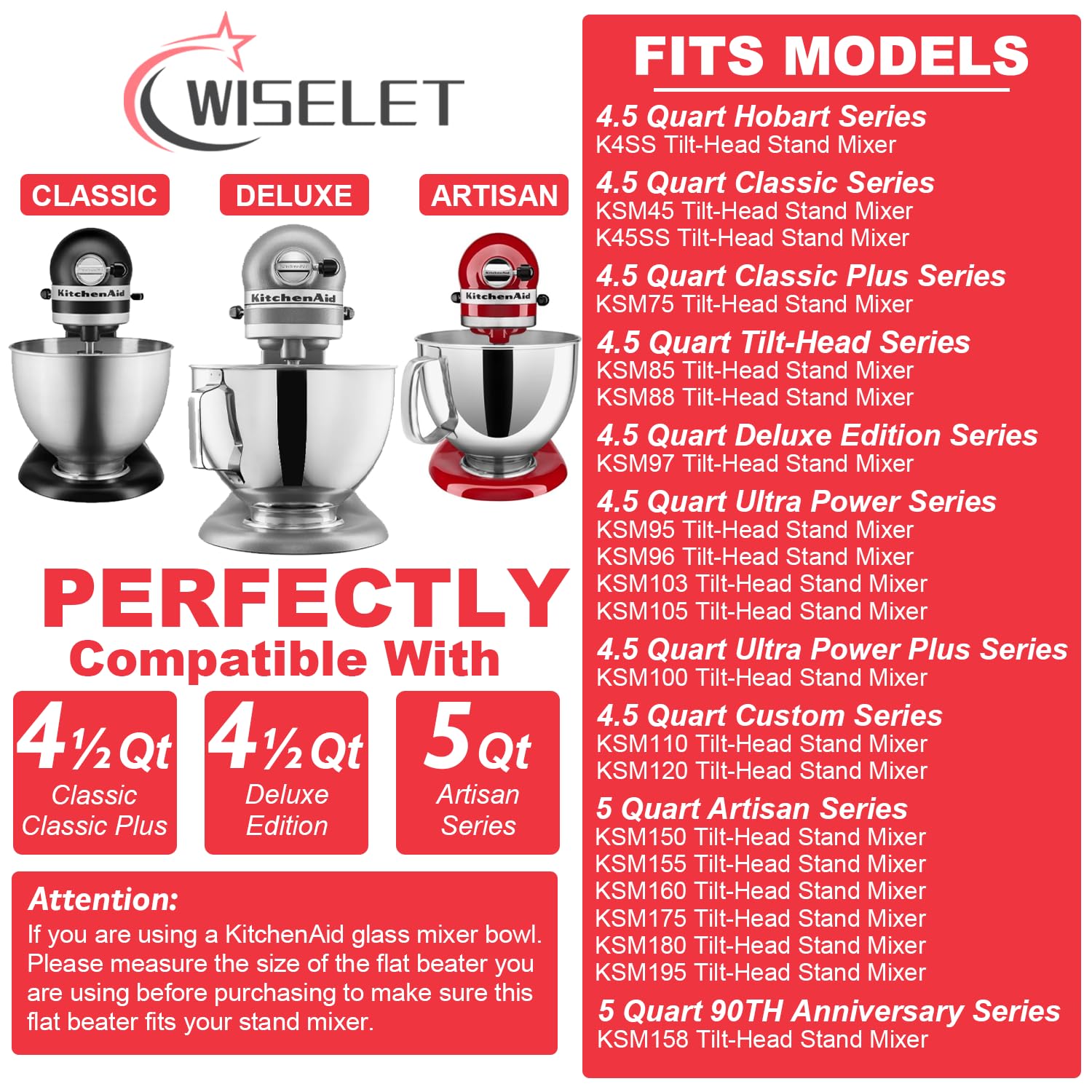 Stainless Steel Flat Beater For Kitchenaid 4.5Qt 5Qt Tilt Head Stand Mixer, Fit For Classic, Classic Plus And Artisan Mixer K45S