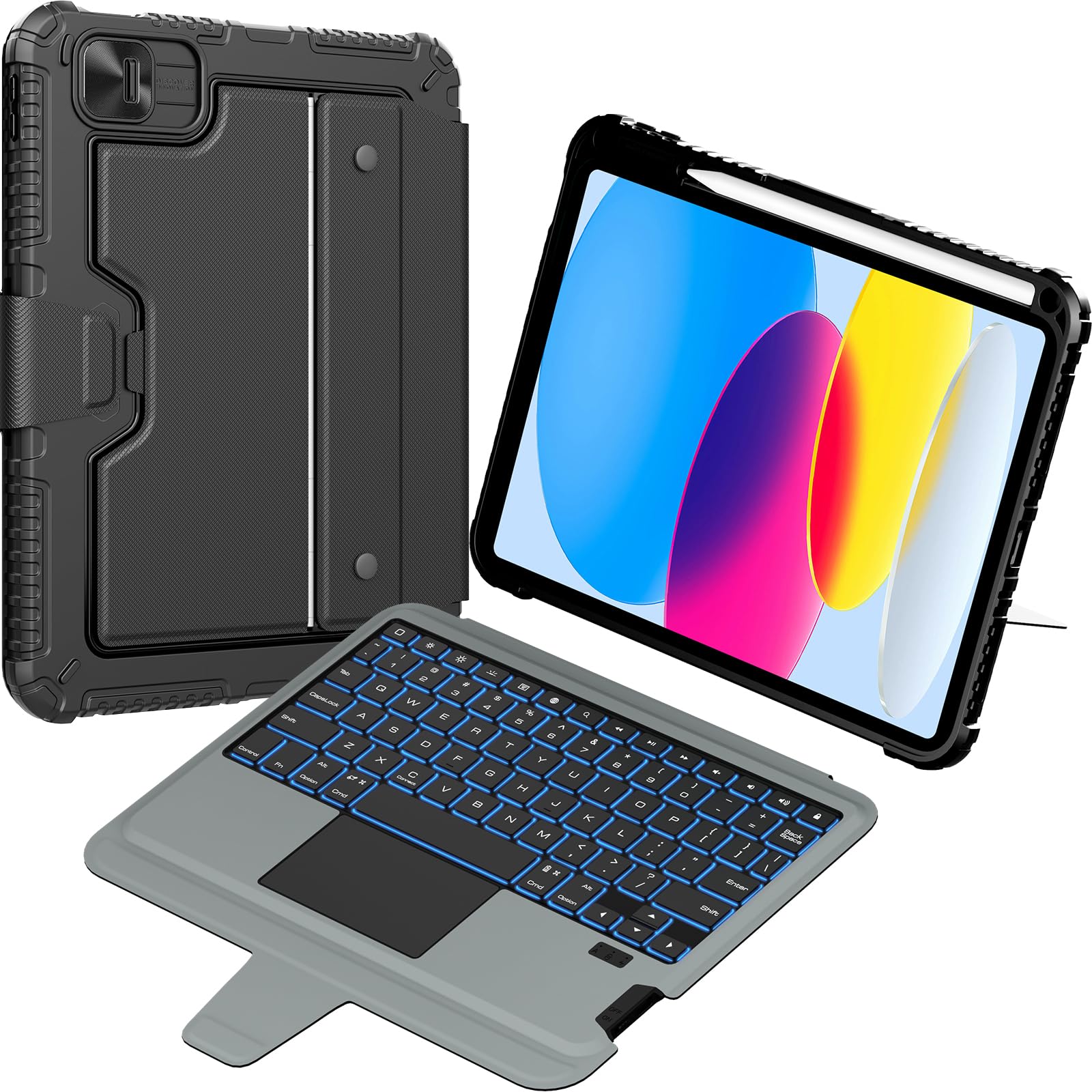 Nillkin Ipad 10Th Generation Case With Keyboard (10.9'', 2022), 7 Colors Backlit, Multi Touch Trackpad, Detachable Ipad Case 10T