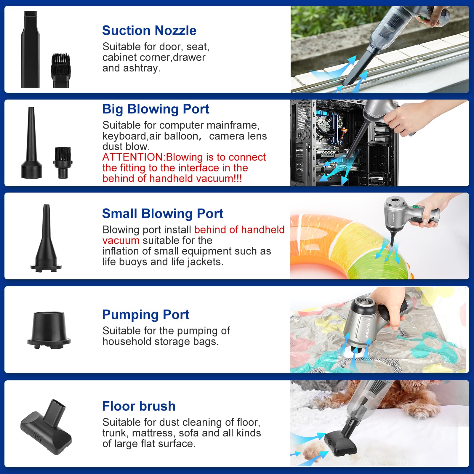 Wadeo Handheld Vacuum Cordless, Car Vacuum Portable Cordless 18000Pa, Hand Held Vacuum, Mini Vacuum With Blower, Car Vacuum With