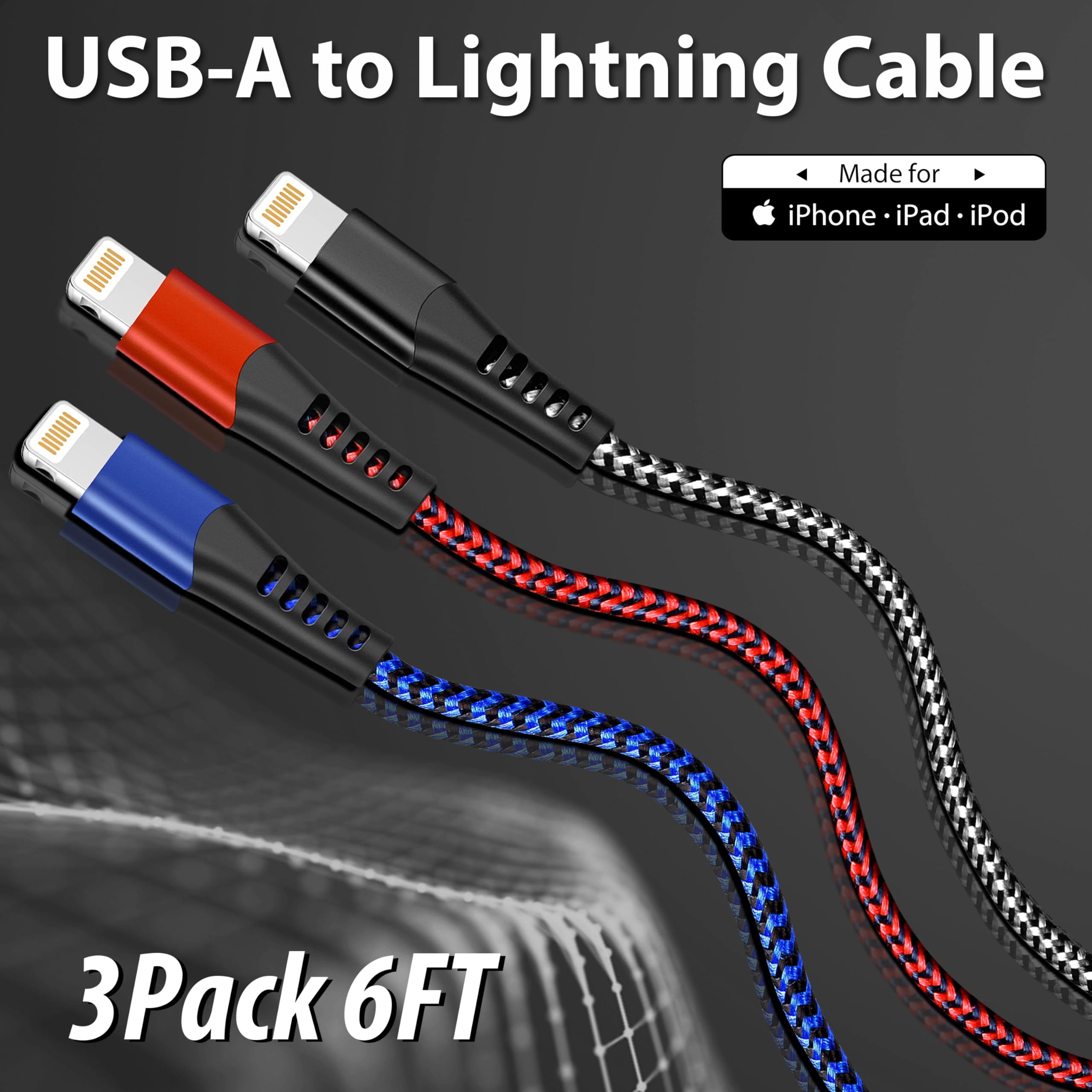 Cugunu Usb Lightning Cable 3 Pack 6Ft Iphone Charger Apple Mfi Certified Nylon Braided Fast Charging Cord Compatible With Iphone 14/13/12/11/X/Max/8/7/6/5/Se/Plus/Ipad