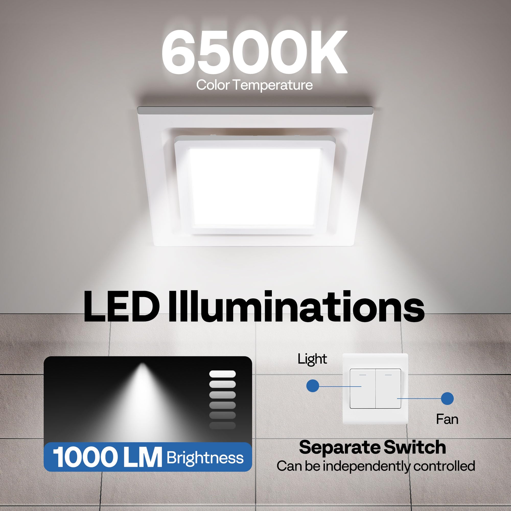 Vivohome Bathroom Exhaust Fan With Light, 165Cfm Shower Ventilation Exhaust Fan With 6500K Led Light Combo,Ceiling Mount W/ 4''