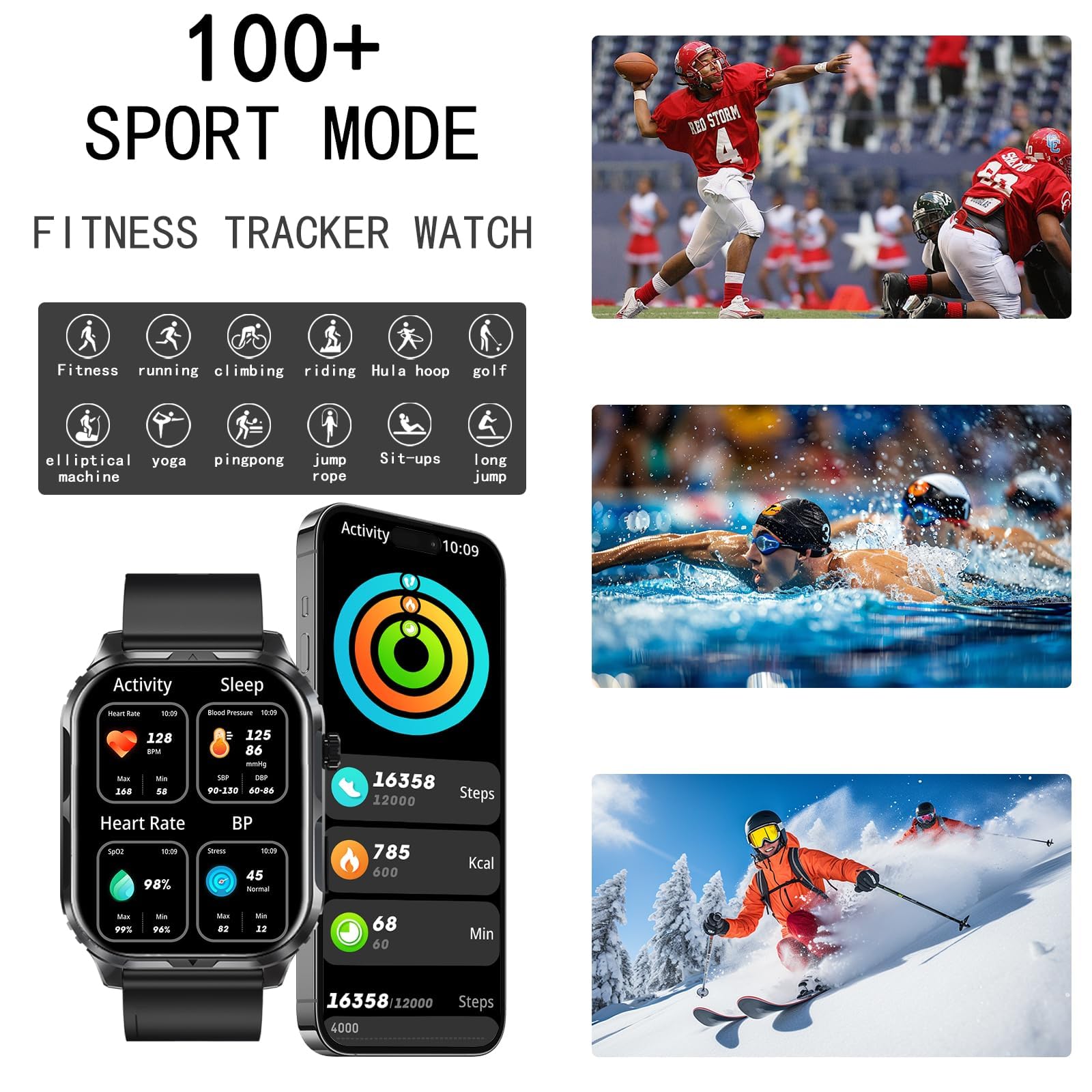 Ledxbnss Smart Watch For Men Women With 2.1 '' Hd Screen Military Watches, Call & Text For Android Ios, Heart Rate & Activity Tr