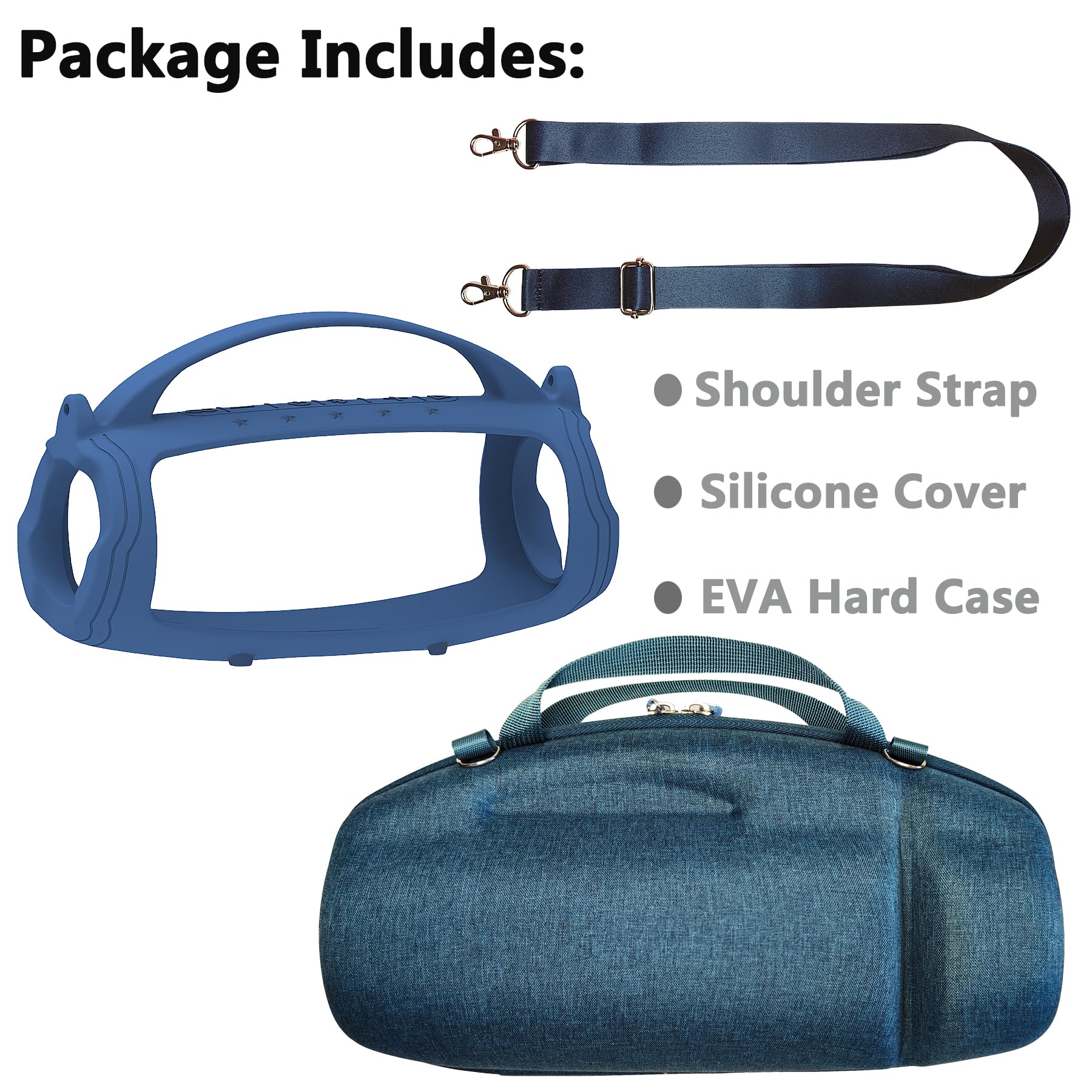 Silicone Cover And Hard Travel Case For Jbl Charge 4 / Charge 5 Portable Bluetooth Speaker Accessories (Dark Blue Case, Not For Wi Fi Version)