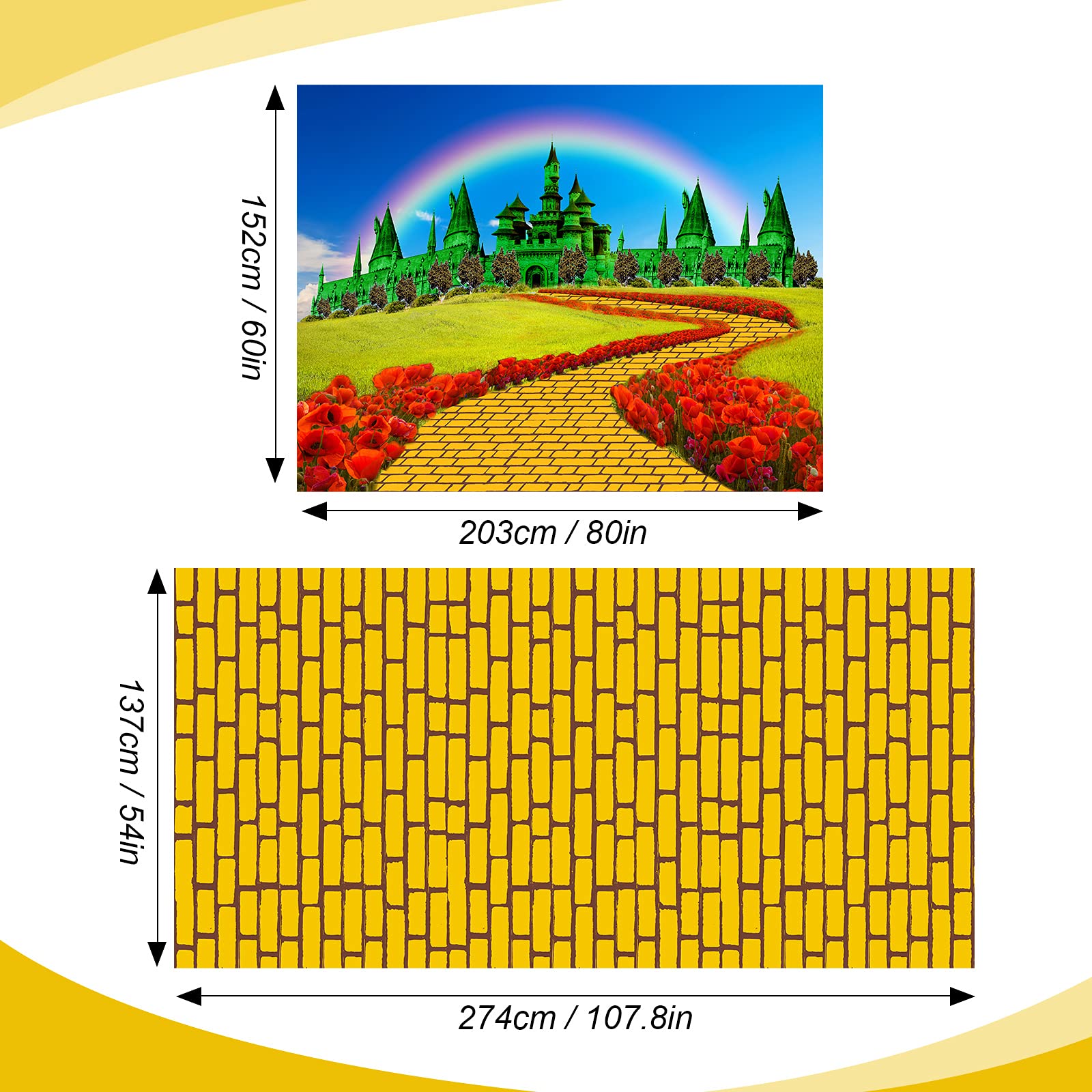 Outus 2 Pcs Large Runner Brick Road Runner And Emerald Castle Backdrop Halloween Party Decorations Brick Road Backdrop Floral Ra