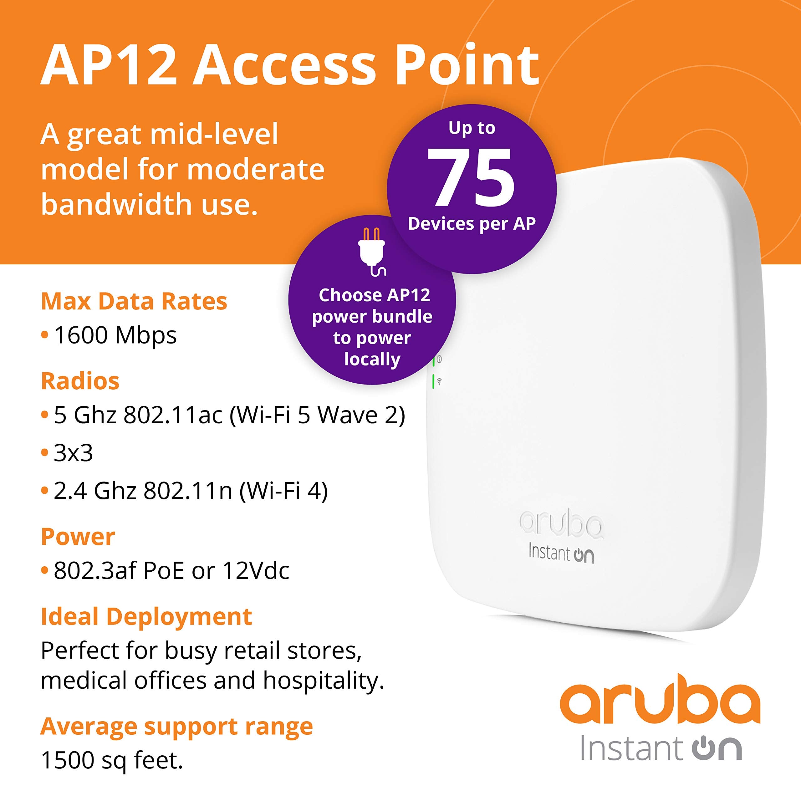 Hpe Aruba Instant On Ap12 Indoor Access Point   No Power Supply   R2X00A