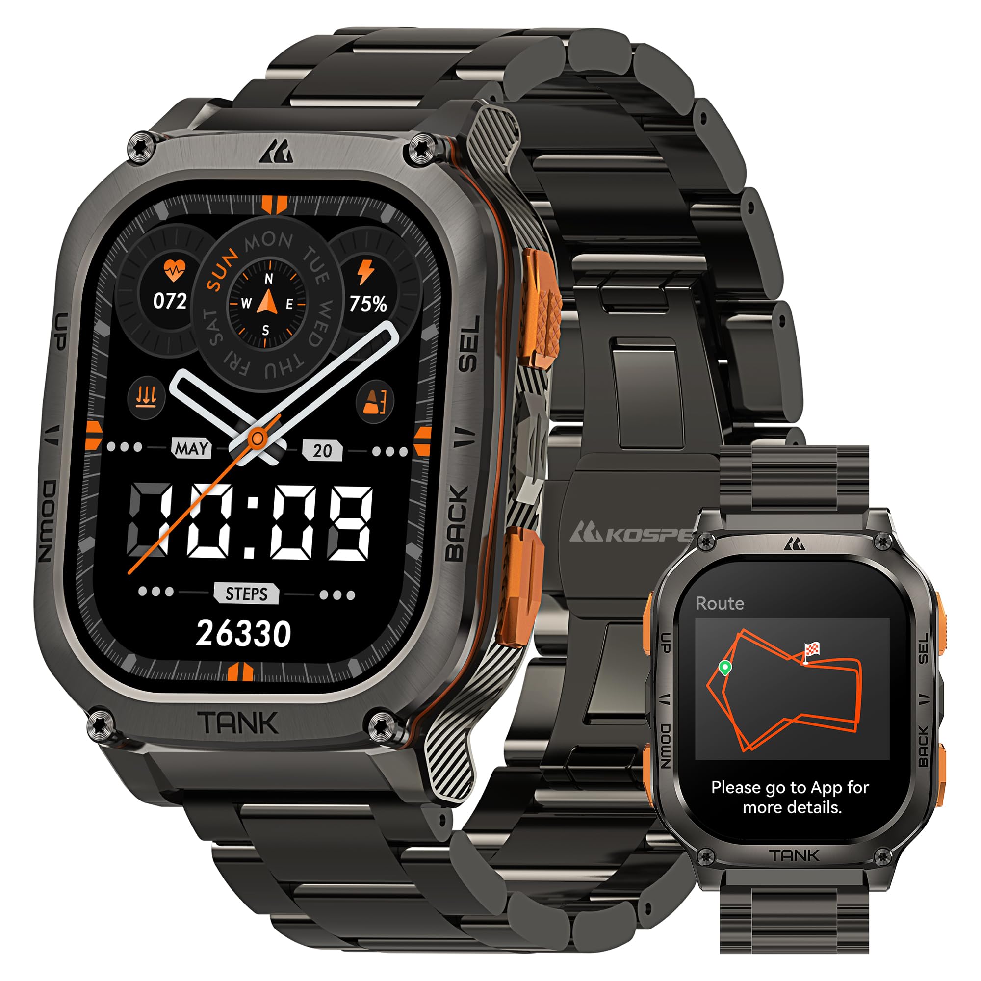 Kospet Tank M3 Ultra Gps Smart Watch, 50M Waterproof, Compass, Altitude, Air Pressure, 480Mah Large Battery, Stainless Steel, Bl