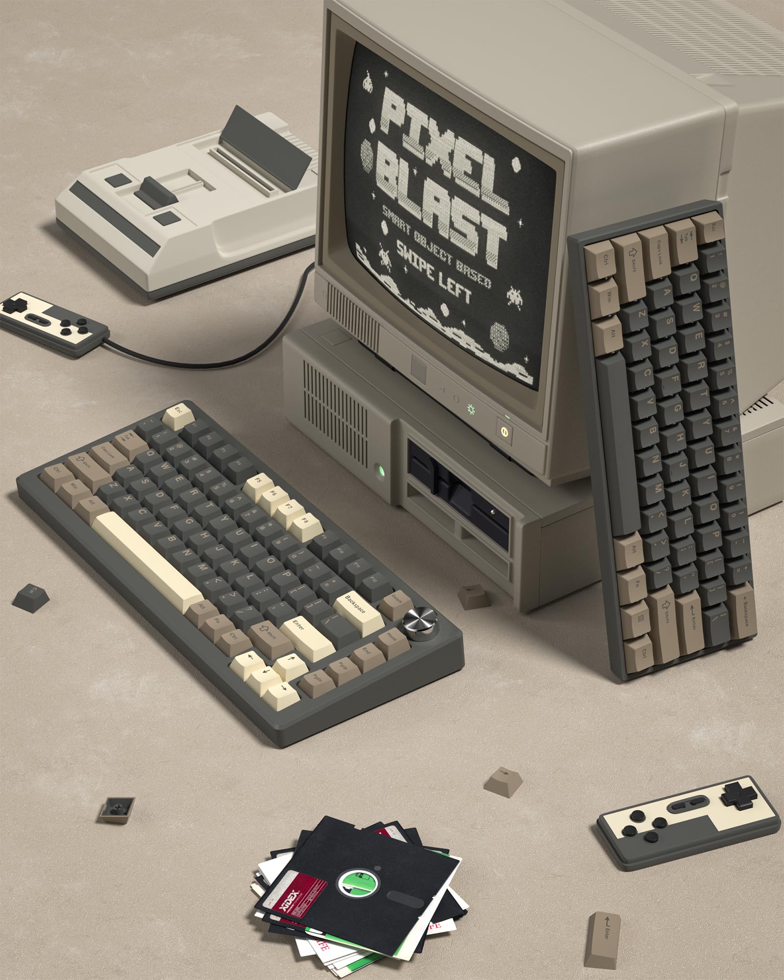 Womier Keycaps, Custom Pbt Doubleshot Keycaps 60 65 75 100 Percent, Cherry Profile Retro Keycaps, 61/64/68/84/87/100/104/108 Gam