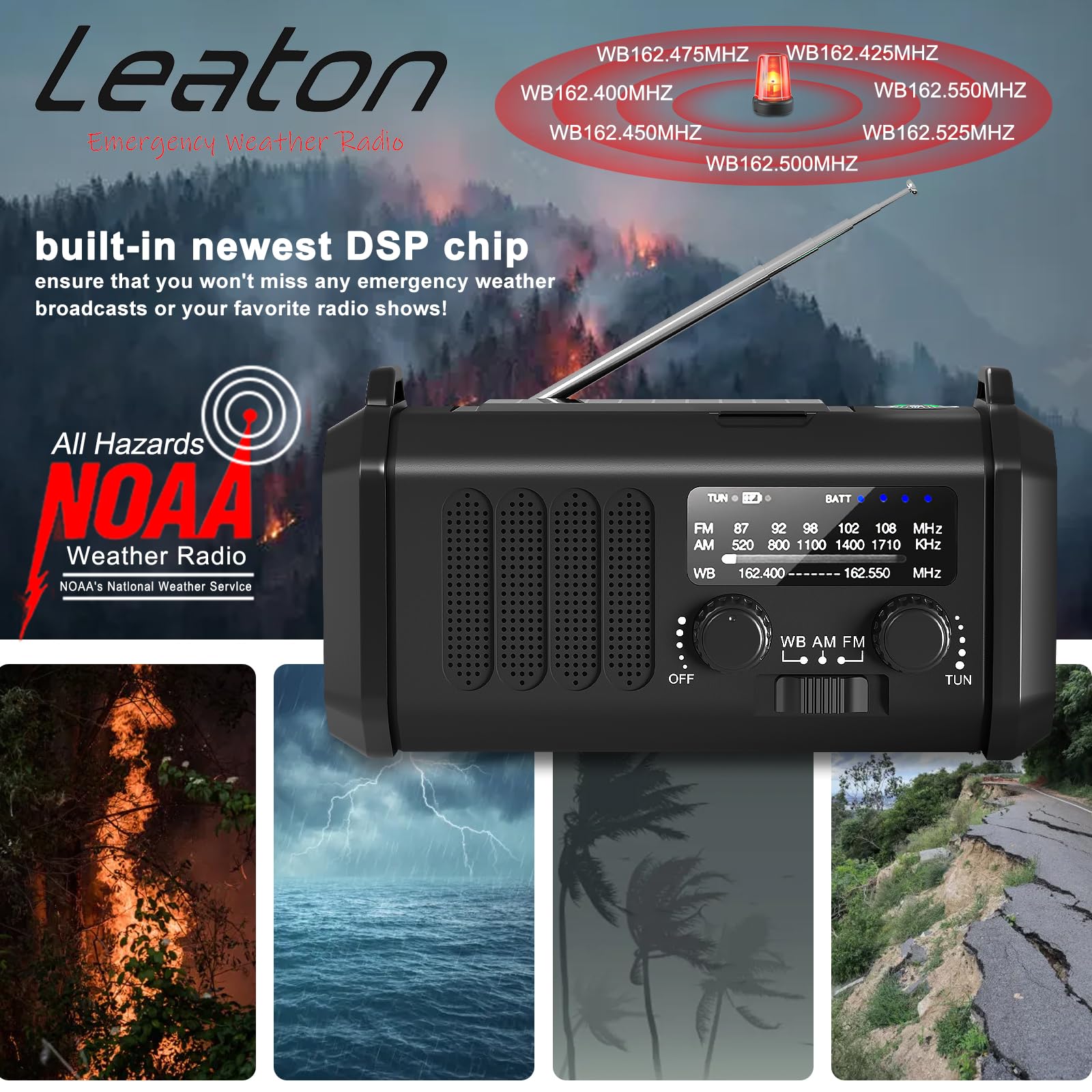 Emergency Radio Noaa Weather Radio Hand Crank & Solar Charging 20000Mah/74000Mwh With Am Fm Rechargeable Battery Built-In Flashl