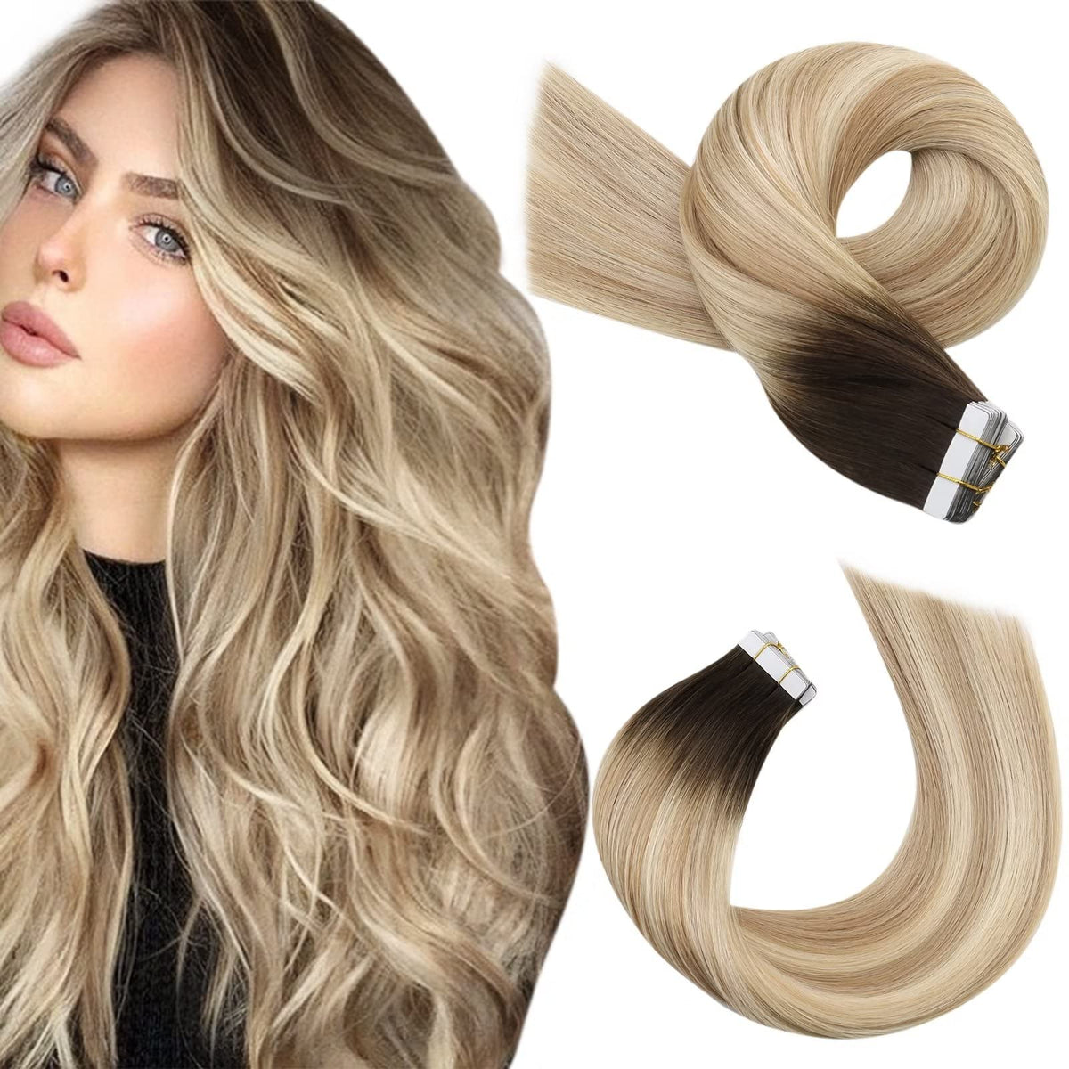 Moresoo Balayage Tape In Hair Extensions Real Human Hair Extensions 20 Inch Brown Rooted Tape In Extensions 3 Brown Fading To 8