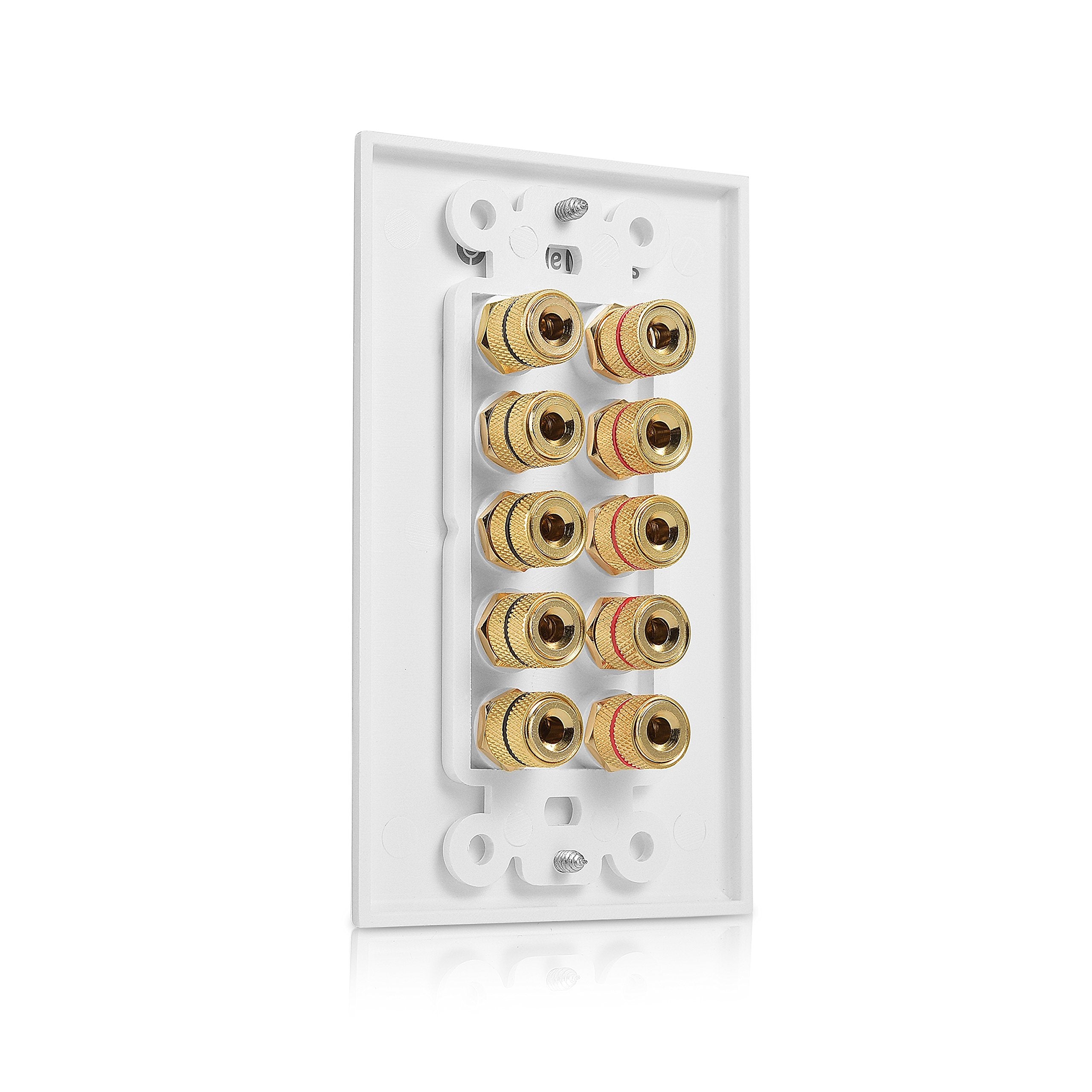 Cable Matters Speaker Wire Wall Plate (Speaker Wall Plate, Banana Plug Wall Plate) For 5 Speakers In White