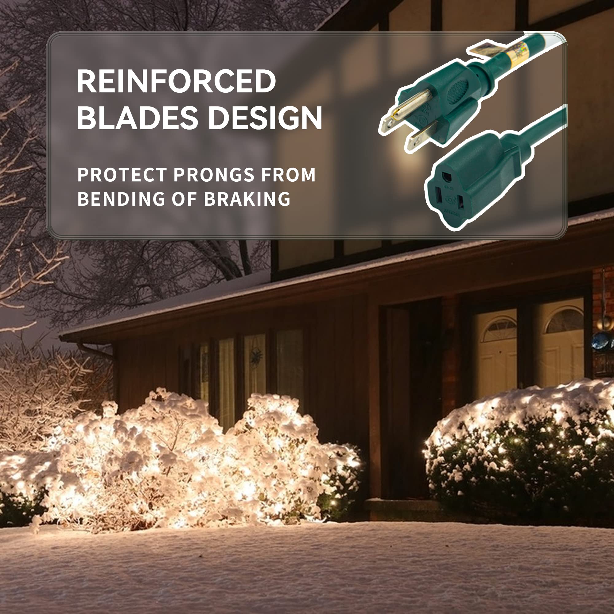 Yojoe Indoor Outdoor Extension Cord, 3 Prong 13A Weatherproof Power Extension Cord, 16 Gauge Heavy Duty 40 Ft Green Extension Co