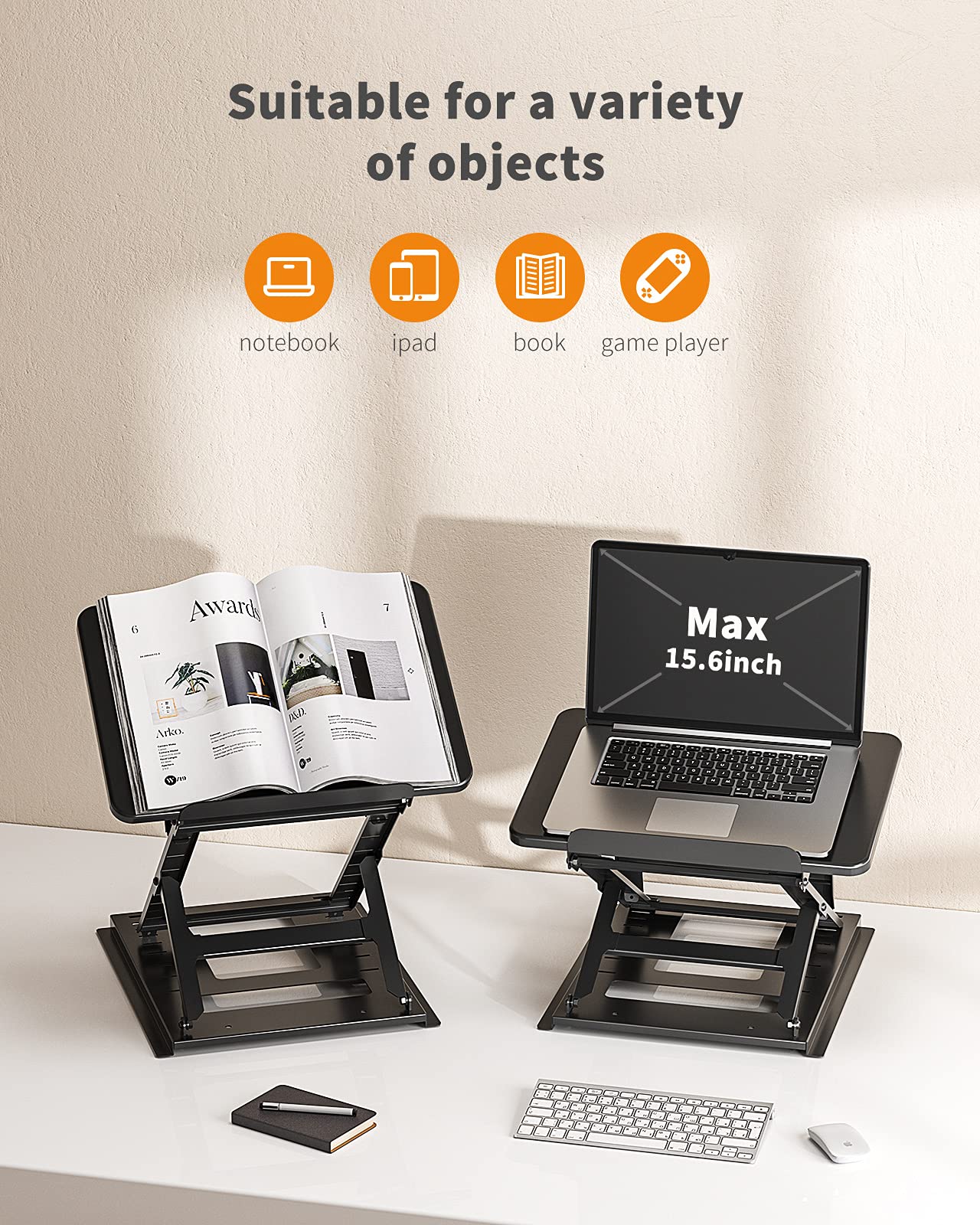 Huanuo Adjustable Laptop Stand For Desk, Adjustable Height Laptop Riser   Easy To Sit Or Stand With 9 Adjustable Angles, Portabl