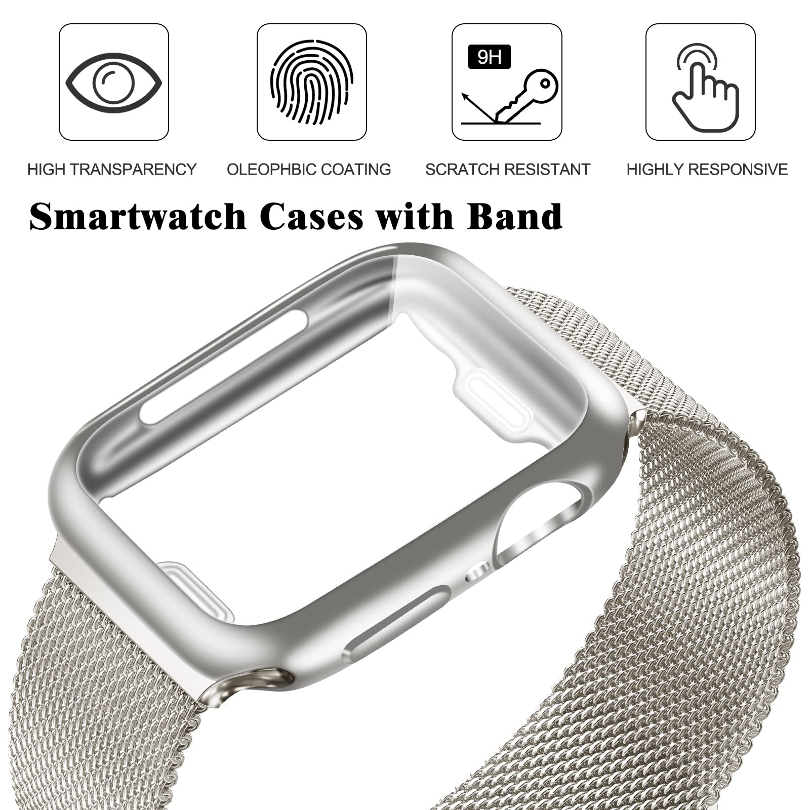Geoumy Metal Magnetic Bands Compatible For Apple Watch Band 38Mm With Case, Stainless Steel Milanese Mesh Loop Replacement Strap
