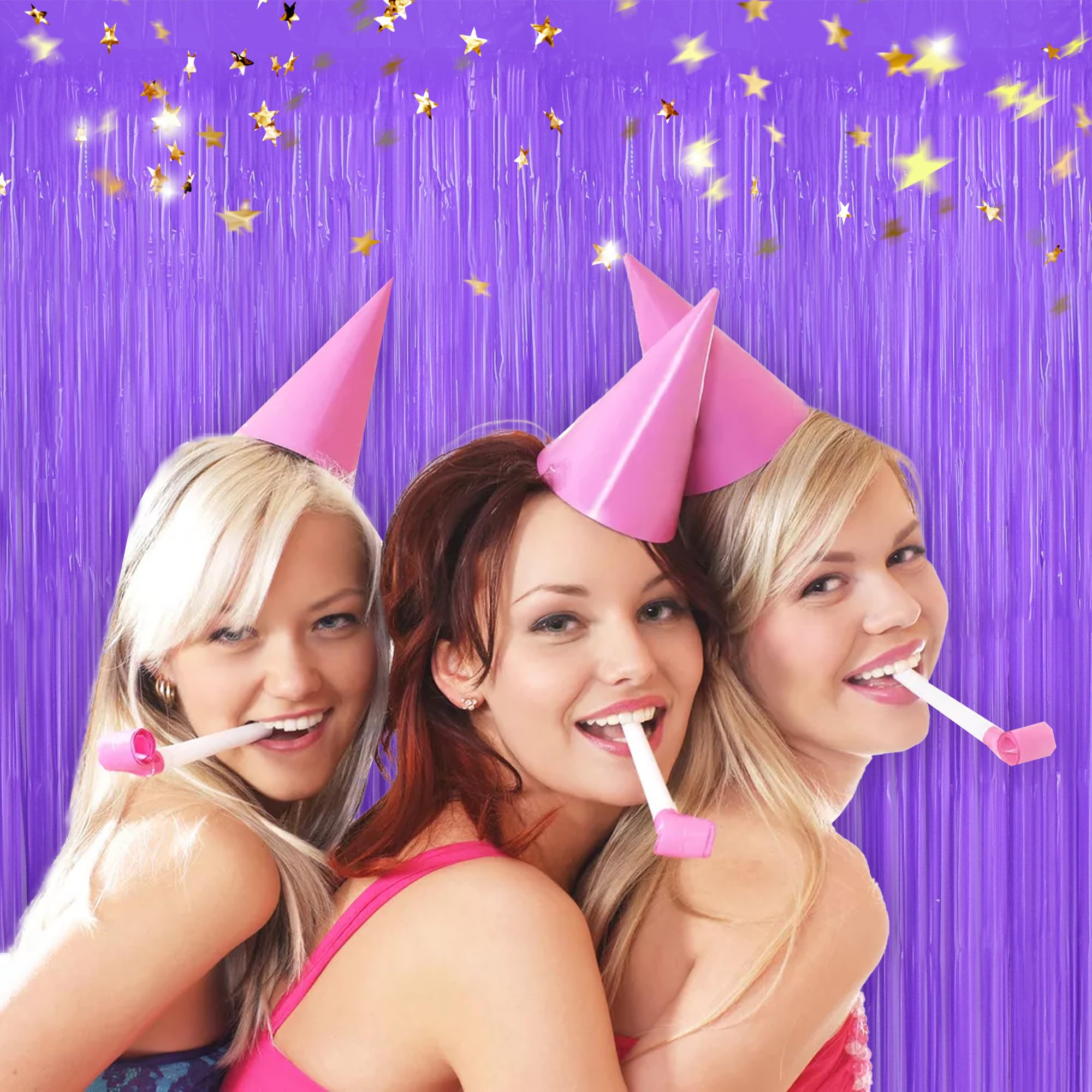 Beishida 2Pcs Purple Door Streamer Fluorescent Purple Backdrop Blue Foil Fringe Curtains Tinsel For Birthday Baby Shower Hallowe