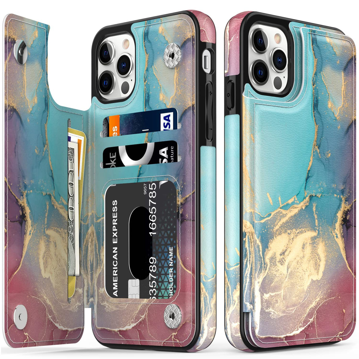 Leto For Iphone 13 Pro Max Case,Luxury Flip Folio Leather Wallet Cover With Fashion Designs For Girls Women,Card Slots Protectiv