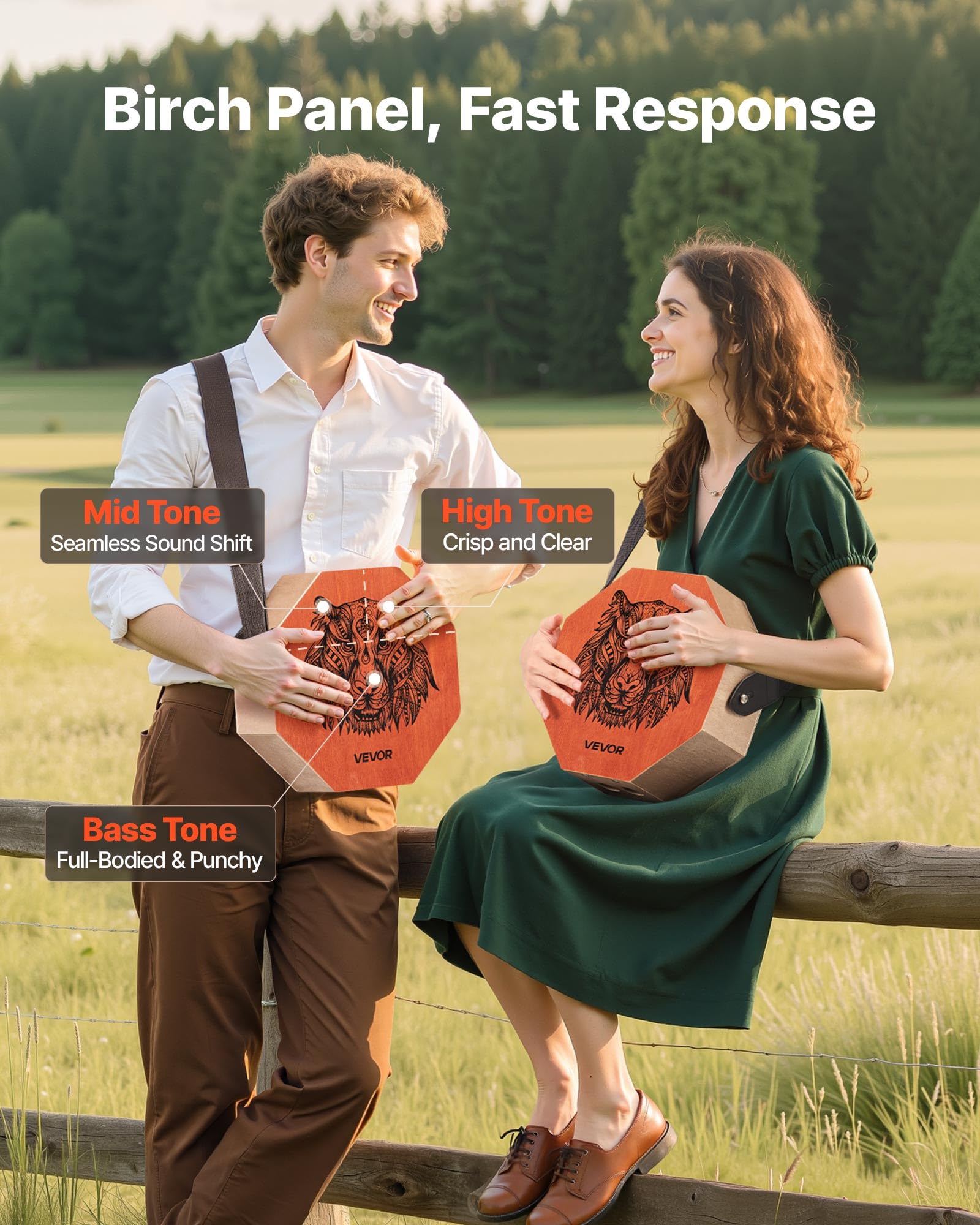 Vevor Three-Tone Cajon, Portable Travel Cajon Box Drum With Internal Guitar Strings Unique Birch Wood Drum Musical Instrument Fo