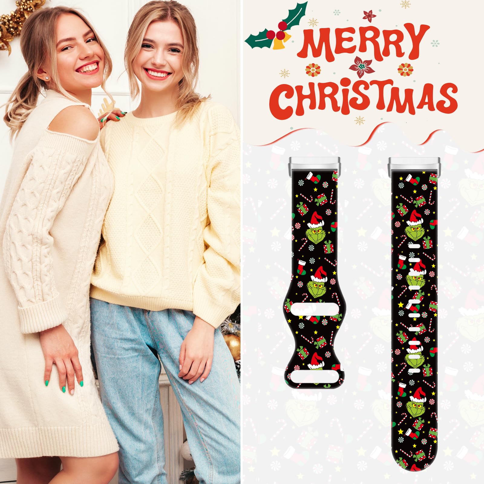 Christmas Halloween Thanksgiving Band Compatible With Fitbit Versa 3/Fitbit Versa 4/Fitbit Sense/Sense 2, Smartwatch Holiday Wom