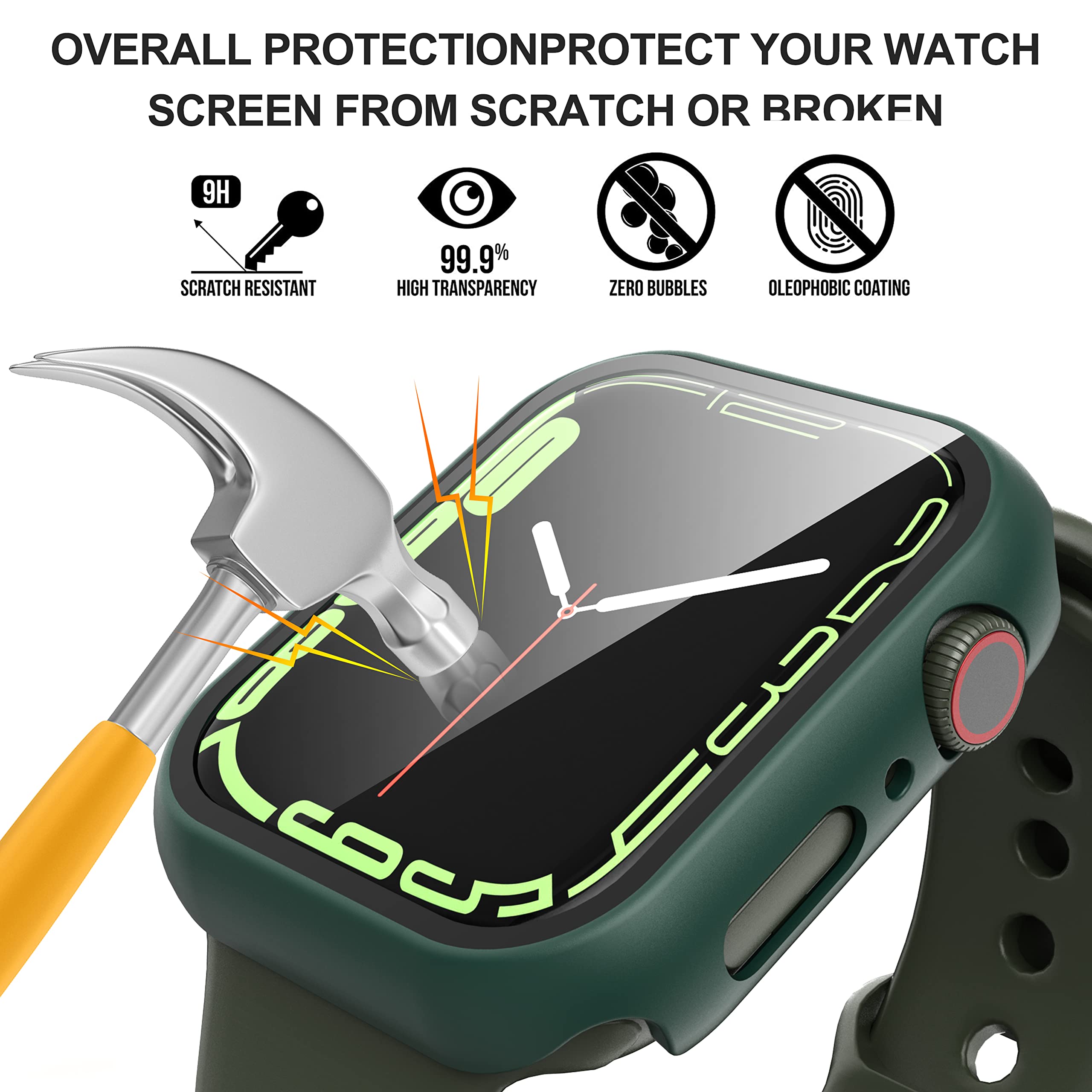 Suoman 2 Pack For Apple Watch Series 8/7/6/5/4/Series Se/Se 2 44Mm All Around Screen Protector Case, Tempered Glass Screen Prote