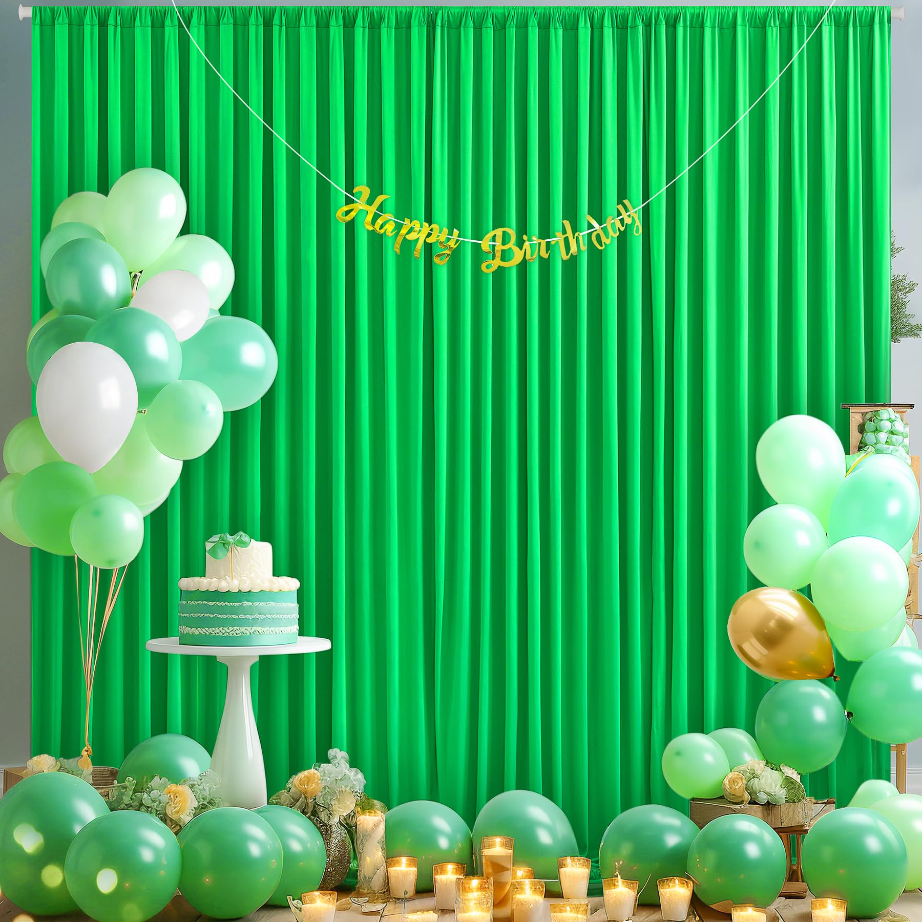 10Ft X 10Ft Green Backdrop Curtain For Parties Green Wrinkle Free Backdrop Drapes Panels For Baby Shower Birthday Party Photo Ph