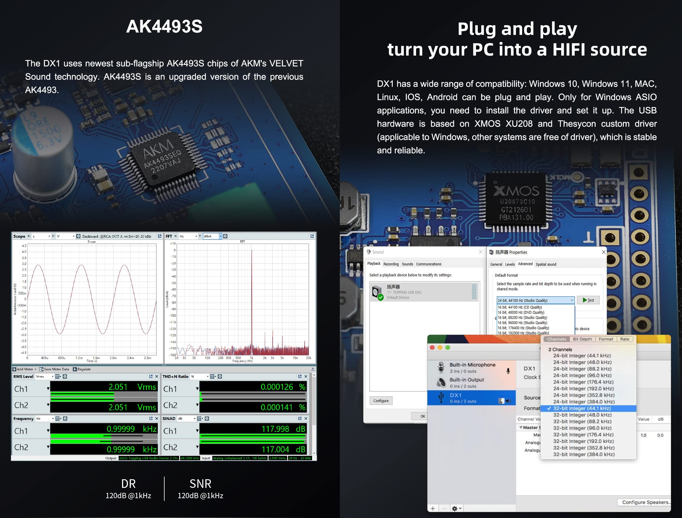 Topping Dx1 Mini Stereo Dac Headphone Amplifier Combo   280Mw X2 Powerful Output Two Stage Gain Switch Usb Chargable Discrete Lnrd Ak4493S Xu208 384Khz/32Bit Native Dsd256 Hifi Home Audio (Sliver)