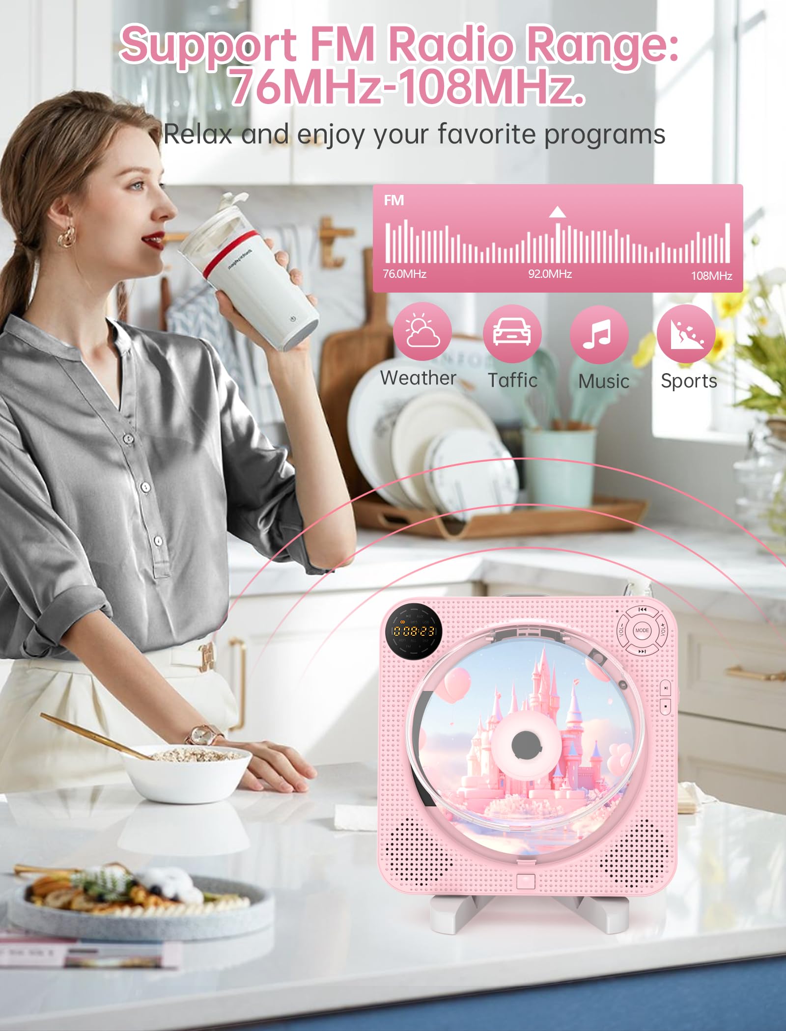 Cd Player Portable, Bluetooth Cd Player With Speakers Small Cd Player For Home With Remote Control Fm Radio Digital Screen Headp